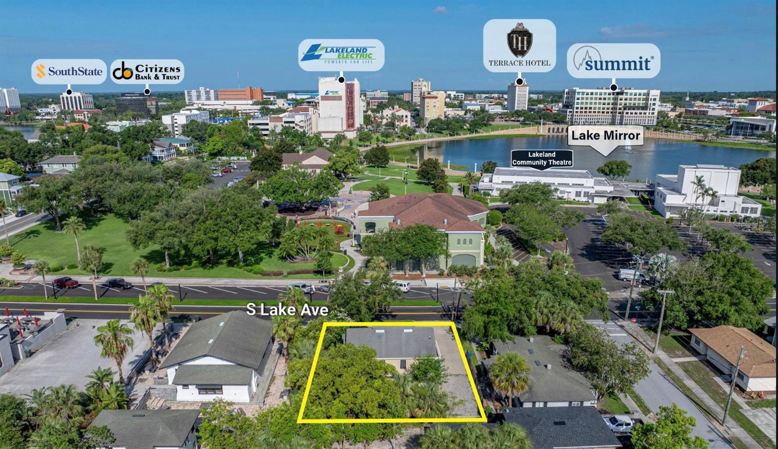 Delightful 1,168 SF office building in a super location in the Lakeland Garden District, along S. Lake Ave between Lemon St and Main St. Near the Texas Cattle Company, Lake Mirror Auditorium and the Joinery.
Zoned Garden District (SPI), City of Lakeland, uses include office, personal services and other related uses. It is the perfect fit for an owner user. The building consists of a main entrance space with two separate offices, a staff break area, and a large main space. All spaces have original wood floors. The configuration of the office could be changed to accommodate additional offices, as needed.
There is an ADA bathroom and ramp to the building. Onsite parking includes 5 spots, and there is also public parking along S Lake Ave.
This property is located within the Lakeland Downtown Community Redevelopment Area. (CRA)