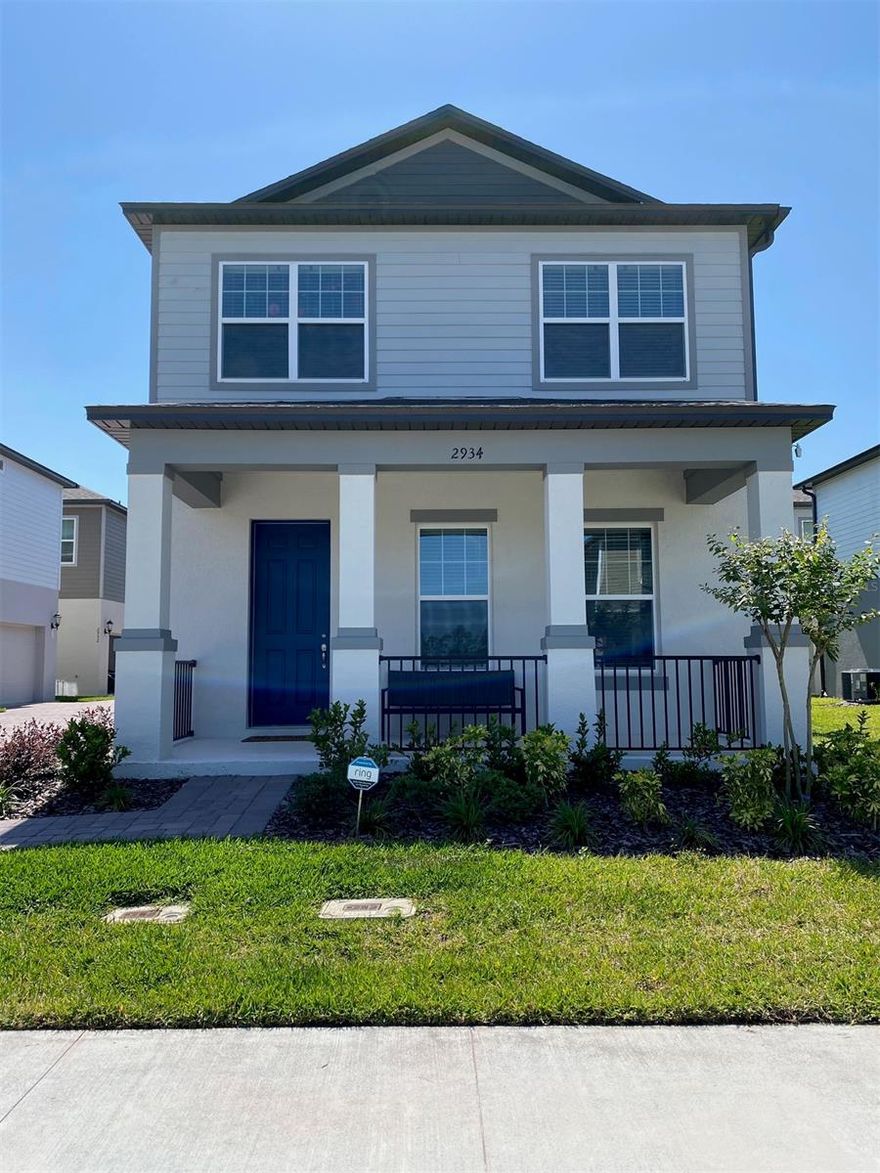 NEW LOWER PRICE.   This house is priced to sell.   

Take one look at this GORGEOUS, newer 2 story, 3 Bed, 2.5 Bath Home at The Palms in Venetian Bay in New Smyrna Beach and you will fall in love! This modern, trendy home was built in 2020. Featuring 1,758 square feet under air, 2-car garage, a welcoming front porch, and an open floor plan with spacious kitchen. The kitchen has  modern white cabinets, beautiful QUARTZ countertops, stainless steel appliances, pantry, kitchen backsplash, and breakfast bar. Low maintenance wood-like tile flooring spans the first floor. The 2nd floor bedrooms, den and walkways all have almost brand-new gray beige tweed carpet.  The 2nd level features a loft, master suite, 2 additional bedrooms, laundry room and second bathroom.   A perfect retreat, the master has a tray ceiling and an en-suite bath with garden tub, separate shower, dual sinks and walk-in closet. This home has the LUXE package (the highest design option offered by the builder) and 2" faux wood blinds throughout.  Drive into your 2 car garage on updated driveway pavers.  Builder warranty transferable to the new owner.  This home was built with numerous energy-efficient features to help live a healthier and quieter lifestyle all while saving money on your utility bills.  The low HOA fee includes lawn maintenance. The Palms at Venetian Bay is located only a few miles from Central Florida's most popular beach town, New Smyrna Beach, FL. Venetian Bay has a town center that hosts events, activities, restaurants, a community pool, and retail. The community features trails and sidewalks, a perfect place to walk or bike and take in the scenery.  Live and play in town center, the focal spot for community events, activities, restaurants, and shopping. This green-friendly home truly checks all the boxes for everything you need for your family!  This home is the only Meritage Angelou model left on the market.  Call Paul Dulfer, Collado Real Estate (407) 466-3311. ;Water: City