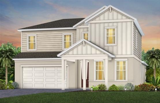 Under Construction. Introducing The Estates at Nona Sound, a collection of luxury single-family and estate-style homes in an ideal location just minutes from the acclaimed Lake Nona Town Center. Enjoy a private, gated new neighborhood featuring designer finishes, where you can personalize your new home in our professional design studio. 2 Models Open Daily!
The beautifully designed two-story, 5-bedroom, 3-bathroom, 2 car garage Coral Grand home offers the perfect blend of luxury, comfort, and functionality. This homesite is conveniently located at the front of the community, right next to the main entrance and the amenities. The beautiful exterior appearance of the home is our Farmhouse style with a front porch and a covered lanai in the back with a privacy wall in your backyard. As you step inside, you are greeted by a grand foyer that opens to the second floor, creating an inviting and open atmosphere. To your left, two spacious secondary bedrooms and a full bath provide ideal accommodation for guests. Travel deeper into the heart of the home, and you’ll find an expansive open concept layout that seamlessly connects the extended gathering room, kitchen, and cafe. Large windows throughout the main living areas flood the space with natural light, creating a warm and welcoming ambiance. The chef’s dream kitchen is a showstopper, complete with Stainless Steel Whirlpool appliances, and soft-close Trenton Quill cabinetry. The Statuario Silestone countertops, decorative tile backsplash, and pendant prewiring elevate the space, making it perfect for both cooking and entertaining. Step outside to enjoy the covered lanai, complete with pocket sliding glass doors that create a seamless transition between indoor and outdoor living. Perfect for entertaining or relaxing, this space is finished with stylish pavers for added charm. The owner's suite, located conveniently on the first floor, provides a private retreat with ample space, and is complemented by a luxurious en-suite bathroom with a Frameless Walk-In Shower, private water closet, and linen closet. The laundry room, also thoughtfully located on the first floor, adds to the home’s convenience and ease of living. Upstairs, you’ll find two additional bedrooms, a full bathroom, and a spacious loft, offering plenty of room for everyone. Every detail of this home has been carefully curated, from the Shaw wood-look tile flooring throughout the first floor, the bathrooms and laundry to the plush, stain-resistant Shaw carpeting in the upstairs loft and bedrooms. Designer-curated finishes elevate every corner of this home, including Matte Black hardware and plumbing fixtures, and 2” faux wood blinds. For those who appreciate modern technology, this home comes equipped with a smart thermostat, and video doorbell ensuring your home is as connected as it is beautiful. Experience the luxury of modern living with timeless design – schedule a tour today and see all that this exceptional home has to offer!