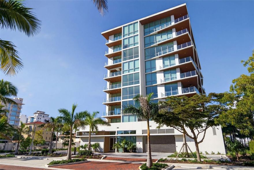 Offered at $5,995,000 over $1,250,000 below what the sellers have into this UNMATCHED VALUE penthouse at The Evolution is downtown Sarasota's most exclusive high-rise opportunity - and is just steps away from dining and downtown living. This one-of-a-kind, TOP-FLOOR PENTHOUSE spans 3,527 SQ FT of interior living plus 562 SQ FT of wraparound TERRACE SPACE across THREE generous balconies for endless possibilities of indoor/ outdoor living. Offering FOUR BEDROOMS plus a DEN and 4.5 BATHS, this residence provides the comfort of a single family home with the elegance of HIGH-RISE LIVING. Sweeping NORTH, EAST, and SOUTH WATER VIEWS showcase SARASOTA BAY, the GULF, MARINA, and the CITY SKYLINE. FLOOR-TO-CEILING WINDOWS fill the home with natural light and allow year-round coastal breezes, and designer LUTRON ELECTRONIC SHADES grace each window, allowing privacy with ease. Interior features include ONYX QUARTZ COUNTERTOPS, PORCELAIN TILE SLABS, oversized PORCELAIN FLOORING, DESIGNER LIGHT FIXTURES, and CUSTOM EUROPEAN CABINETRY in the kitchen, baths, and closets. The PRIMARY SUITE features SILK WALLPAPER, and a SPA-INSPIRED BATH with dual sinks, a freestanding soaking tub, and onyx quartz and porcelain slab finishes. The CHEF'S KITCHEN includes WOLF APPLIANCES, sub-zero fridge-freezer with filtered water feature, induction cooktop, steam over, built-in coffee station, a wine refrigerator, and a HIDDEN WALK-IN PANTRY. Imported European fixtures complete the space. Enjoy THREE WRAPAROUND TERRACES for ALFRESCO DINING, YOGA, or SUNSET COCKTAILS. The unit includes a DEEDED PRIVATE TWO-CAR GARAGE and is MOVE-IN READY with every upgrade imaginable. Community amenities at THE EVOLUTION include a POOL WITH OUTDOOR KITCHEN, FITNESS CENTER, YOGA ROOM, SAUNA, CLUB ROOM, and a ROOFTOP TERRACE with PANORAMIC VIEWS, OUTDOOR LOUNGE, SPA, and FIREPLACE.  Experience the pinnacle of WATERFRONT LUXURY in DOWNTOWN SARASOTA's largest and most exclusive penthouse residence at THE EVOLUTION, a boutique community designed by architect MARK SULTANA, DSDG. With only 20 RESIDENCES, this is a rare opportunity to own one of Sarasota's most exclusive penthouses. Schedule you private tour today and experience the ultimate in penthouse living. Square footage developer plans. Buyer to verify dimensions. Golden Gate Point improvement and maintenance built into taxes.