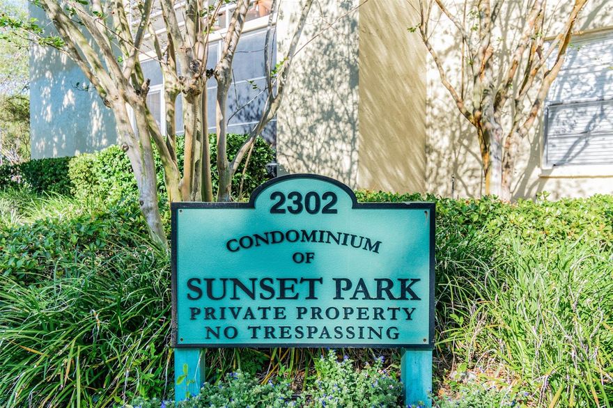 Move right in to this BEAUTIFUL, well maintained updated 2 bedroom/2 bath condo.  This first floor unit boasts updated kitchen, hardwood floors, spacious master suite with recently updated master bathroom and walk in closet. The ample guest suite is directly across from guest bath that boasts a deep jetted tub. This first floor corner unit  has it's own PRIVATE COURTYARD!  Plenty of storage in the unit with a large linen closet and storage closet in the sun room. Don't hesitate to see this rare unit that enables you to enjoy the beauty of nature. The building has a newer elevator, and great community pool, and this unit comes with a deeded parking space as well. Located in the heart of Sunset Park you can walk to Mabry Elementary, Coleman Middle and a short ride gets you to Plant High school. Close to everything South Tampa has to offer. Gated building that includes an elevator, laundry room on each floor and a front door security camera accessible from your phone. HOA includes WATER, SEWER, TRASH, CABLE. INTERNET, POOL, EXTERIOR MAINTENANCE, PEST CONTROL, INSURANCE, This prime SOUTH TAMPA location is conveniently surrounded by A+ rated schools, and within minutes of Tampa International Airport BE SURE TO CLICK ON THE 3D VIRTUAL TOUR LATEST MATTERPORT TECHNOLOGY! ;LocationDescription: Condo ;Water: City