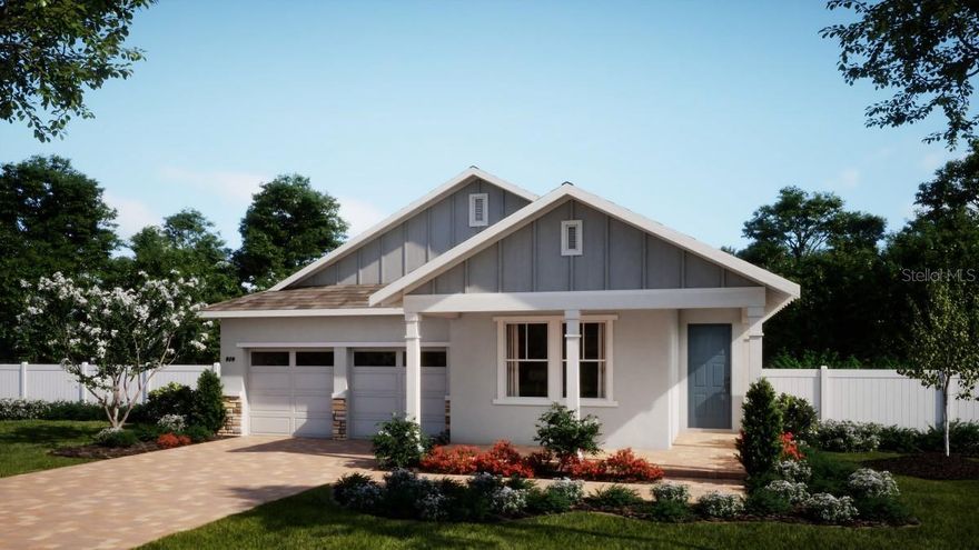 Under Construction. Welcome home to the only Sabal floorplan available for a Summer delivery in the exciting new Cypress Bluff Community! This exceptional home features 9'4" ceilings and an open-concept layout with 3 bedrooms, 3 full baths, and a 2-car garage. An inviting covered front porch enhances the home’s curb appeal, while inside, the spacious Great Room overlooks a large covered rear Lanai, perfect for entertaining and outdoor living. Elegant tile flooring flows throughout the main living areas, and window blinds are included throughout for added privacy. The well-appointed kitchen offers 42" cabinetry, sleek quartz countertops, tile backsplash, a pantry closet, and stainless steel appliances. The private Primary Suite is a relaxing retreat with two generous walk-in closets and a luxurious en-suite bath featuring adult-height vanity with dual sinks, linen closet, and a beautifully tiled walk-in shower—a perfect blend of style, comfort, and functionality. Home exterior includes decorative stone accents along with attractive Brick paver driveway and lead walk. Future Community amenities include beautiful Pool overlooking Lake Lucy, Cabana, walking trails, and 2 Playgrounds, with future shopping and retail within the Community. Cypress Bluff offers quick access to the Florida Turnpike, and conveniently located just minutes from downtown Groveland and Clermont.