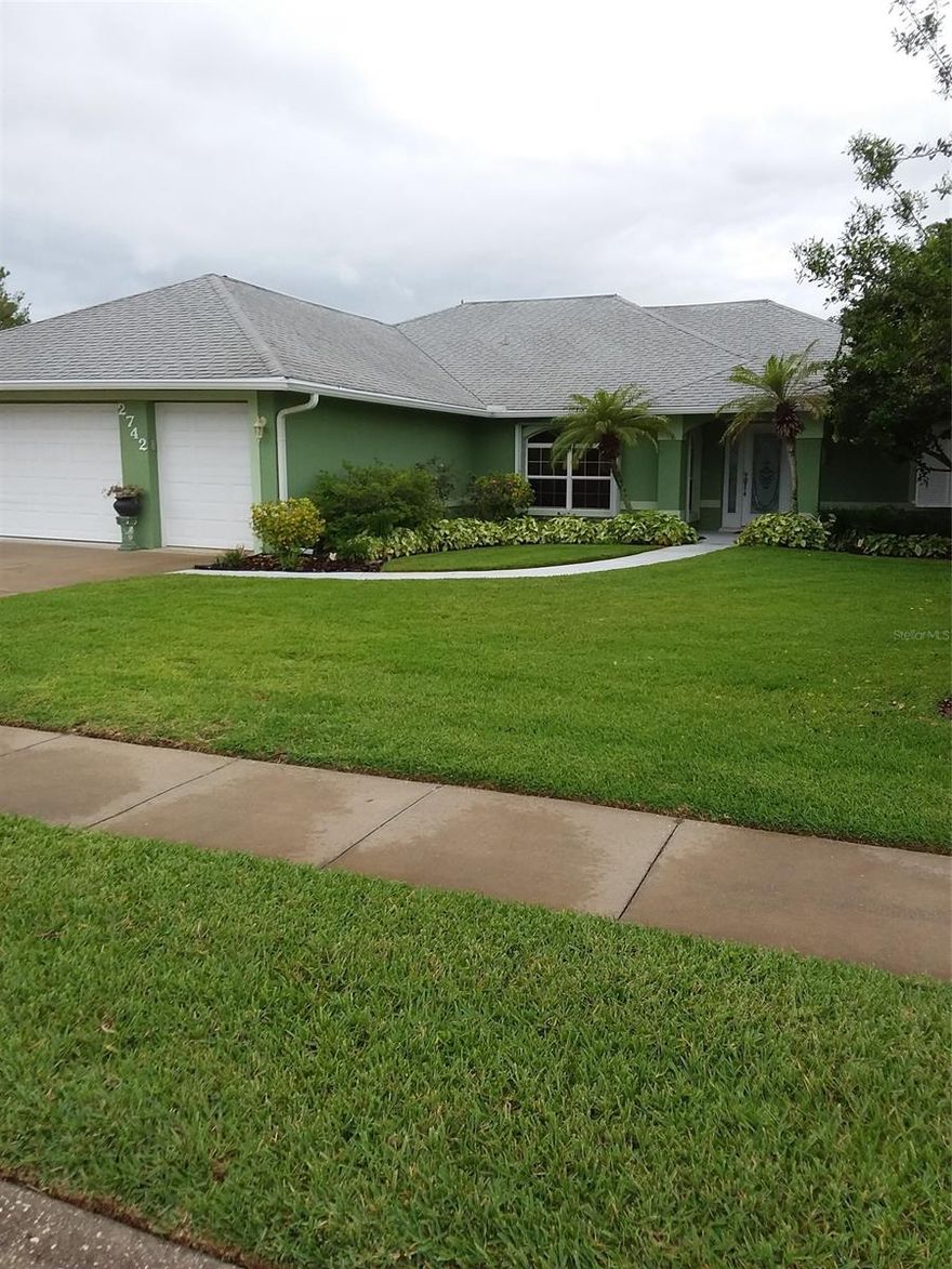 This is a custom built 3 bedroom, 2 bath, with a 3 car oversized garage. Built with a golf course view and a salt treated heated swimming pool for minimum maintenance.  Other features include a natural gas emergency generator, key west shutters, pest control by Pioneer Pesr Control Co. via pest strips. Quartz kitchen counter tops, ventilating fans (4) and one on the lanai. Formal dining room with a separate breakfast nook. Rool out drawers in the kitchen cabinets. ;Water: City