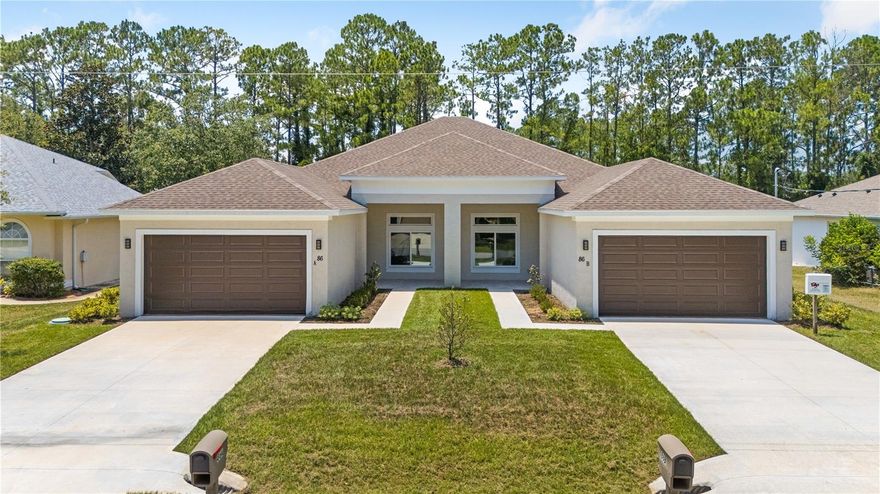 PRICE IMPROVEMENT!!!A brand-new construction duplex represents an excellent opportunity for investors seeking a multi-unit residential property with two separate living spaces, each offering potential rental income, situated in a desirable Florida location, allowing for immediate cash flow generation upon purchase. This new construction duplex has 3 bedrooms and 2 bathrooms (1538 sq. ft),2 car garage on each (440 sq. ft) side. The spacious modern designed living area features 10 -foot ceiling, 12 ft in living and master bedroom, solid interior doors, windows that flood the space with natural light, while the kitchen is equipped with stainless steel appliances, sleek light fixtures and ceiling fans, quarts countertops, tiled backsplash. Convenient location, just minutes from Publix, Town center, shopping, and restaurants,15 minutes' drive to Flagler Beach. You can buy a duplex as your primary residence and live in one of the units while renting out the other. 
Beds Total: 6       Baths Total: 4