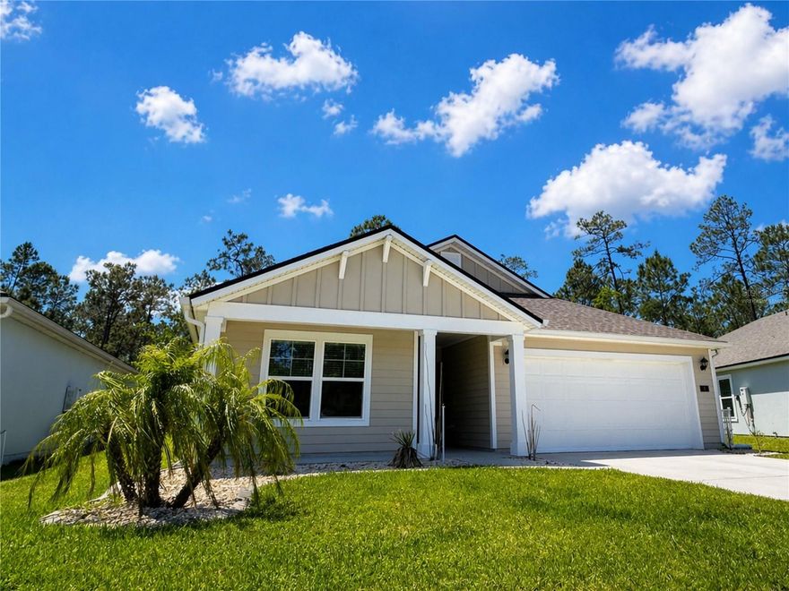 One or more photo(s) has been virtually staged. Welcome to 9 Ace Court in Grand Reserve, a beautifully designed 4-bedroom, 2-bath home built in 2021 that offers the kind of easy Florida living buyers are looking for. With nearly 2,000 living square feet, this popular Dalton floor plan features a bright open layout, spacious living and dining areas, and a sleek kitchen with white cabinetry, solid-surface counters, stainless steel appliances, a large island, pantry, and plenty of room to gather. The split-bedroom design gives the primary suite a more private feel, while the additional bedrooms offer flexibility for guests, a home office, or everyday living. Buyers will appreciate the inside laundry, attached 2-car garage, and the comfort and functionality of a one-story layout designed for modern living. Out back, the covered and screened rear porch creates a perfect space to relax, unwind, or enjoy the peaceful natural setting behind the home. The lot offers a great balance of usable outdoor space without the burden of heavy maintenance, making it ideal for both full-time living and seasonal use. Located inside gated Grand Reserve, residents enjoy access to outstanding community amenities including a clubhouse, fitness center, pool, and the overall appeal of a golf course community known for its lifestyle and convenience. With close proximity to beaches, shopping, dining, and major routes, this home checks all the boxes for buyers seeking a newer, move-in-ready property in a growing and desirable area.