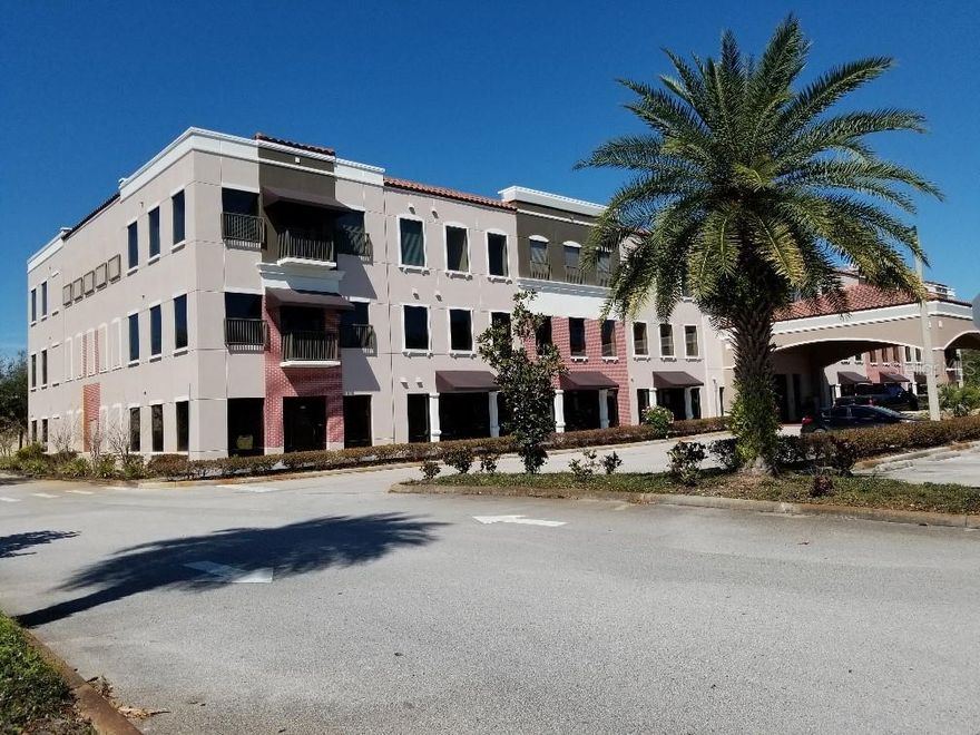 Nice fully built out office suite on 2nd floor adjacent to lobby and elevator. 1,265usf (1,391rsf) office suite - $2,086.00 ($18.00/rsf) is total monthly lease payment. No Additional CAM or NNN Fees.....compare to other leases in the Oviedo area!!!

Unbelievable office plaza with professional and medical office suites! Custom built building with drive through portico at building entrance.... perfect for dropping off and picking up patients/clients! Incredible lobby will impress your patients/clients! Great Parking!!! Site has 240 parking spaces. Building features common area restrooms on each floor and after hours security access.