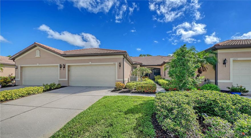 Enjoy maintenance-free, resort-style living in this beautifully updated 2-bedroom, 2-bath Palermo garden villa with a den and 2-car garage, located in the premier 55+ gated community of Venetian Falls. Tucked away on a quiet street, this home features an open-concept floor plan with ceramic tile flooring throughout the main living areas and newly installed carpet in the bedrooms and den. Providing comfort and peace of mind, the home includes impact-resistant windows, plus additional storm protection with accordion shutters on the lanai and clear panel shutters for windows. The living room is enhanced with a surround sound system, creating the perfect setting for relaxing to music or taking in a movie. The updated kitchen showcases newly installed quartz countertops and breakfast bar, along with recently installed stainless-steel refrigerator, range, and microwave. The spacious primary suite offers tranquil preserve views, an oversized walk-in closet, and an en-suite bath with dual sinks, a large walk-in shower, and a transom window that fills the space with natural light. French doors lead to a versatile den with front-facing windows, ideal for a home office, hobby room, or additional guest space. A guest bedroom, full bath with updated quartz countertop, and convenient laundry area complete the interior. Step outside to your screened and tiled lanai overlooking a peaceful preserve and private backyard setting — the perfect place to unwind and enjoy Florida living. Residents of Venetian Falls enjoy outstanding resort-style amenities, including a heated lap pool and spa, resistance-walking pool, state-of-the-art fitness center, billiards room, bocce courts, full-time activity director, on-site management, and more. The reasonable HOA fee includes lawn maintenance, internet, cable TV, exterior painting, and roof power washing. Conveniently located just minutes from shopping, dining, and the beautiful Gulf beaches, this exceptional home offers the best of comfort, convenience, and active lifestyle.