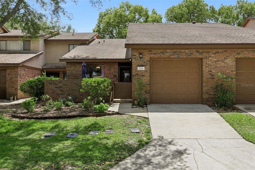 Welcome home to this beautiful 3 bed / 2 bath single story condo, across the street and steps away from a relaxing, community pool. Vaulted 16' ceilings with plenty of natural light, greet you with an open floor plan, providing a feeling of comfort and space. Private brick courtyard in the front. Updated kitchen counters in quartz and plenty of storage. Wonderful wooden blinds decorate the back windows. Washer and Dryer included, located in the garage. An enclosed Sunroom extends living area; perfect for relaxing, reading or just enjoying the nature views. The Primary Bedroom has an Ensuite Bathroom and walk-in closet. The community features a pool, walking trails throughout Wekiva, 18-hole golf course nearby, clubhouse, playground, and tennis courts are available. Wekiva Elementary School is less than a 5-minute drive. Seller providing an Assurant Enhanced Plan Home Warranty with the property. Schedule a showing today, as this property and community look forward to welcoming you home!