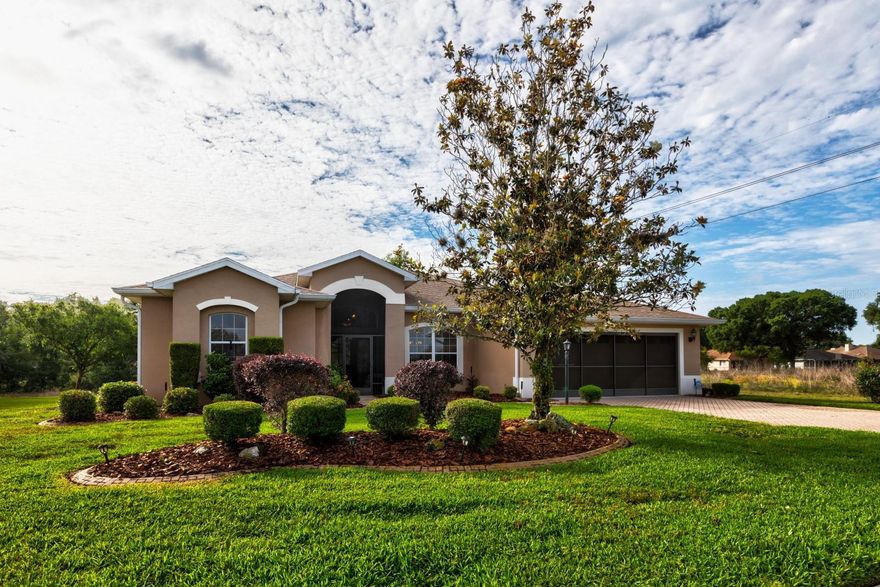 EXPANDED SCARSBOROUGH MODEL HOME LOCATED ON A PRIVATE SECLUDED LOT IN A NATURE THEMED COMMUNITY, LEGACY OF LEESBURG.DOUBLE FRENCH DOORS WELCOME YOU INTO THIS WELL MAINTAINED 3 BEDROOM 2 BATH HOME WITH ALL OF THE UPGRADES. SPLIT PLAN, CERAMIC FLOORING THROUGHOUT. THE OUTDOOR SPACE IS FOR ANYONE AND EVERYONE THAT LOVES MOTHER NATURE. THE NW EXPOSURE OFFERS THE BEAUTIFUL FLORIDA SUNRISES OVER THE CONSERVATION AREA AND THE COOL WARM BREEZE IN THE EVENING. THE PRIMARY BEDROOM AND BATH HAVE ACCESS TO THE OUTDOOR SPACE, DOUBLE WALK IN CLOSETS, LINEN, DUAL SINKS, GRANITE COUNTERS AND A WALK IN TILED SHOWER. THIS 2100+ SQUARE FOOT HOME HAS A LIVING ROOM AREA AND FAMILY ROOM AREA, BOTH HAVING ACCESS TO PARADISE. THE OVERSIZED LANAI CAN BE ENJOYED FOR MORNING COFFEE, A GOOD BOOK, AFTERNOON NAP OR JUST DINNER FOR 2. THE KITCHEN, THE PLACE WHERE EVERYONE SEEMS TO GATHER, HAS STAINLESS STEEL APPLIANCES, BACKSPLASH, PANTRY, GRANITE COUNTERTOPS, PULL OUT CABINETS, BUILT IN MICROWAVE, FLAT TOP SURFACE OVEN.
ALL OF THIS IN ONE OF CENTRAL FLORIDA PREMIER 55+ COMMUNITIES. LEGACY OF LEESBURG IS KNOWN FOR ITS MILES OF TRAILS AND ACRES OF CONSERVATION. FOR THE ACTIVE ADULT THERE IS A RESORT STYLE POOL, TENNIS, PICKLEBALL, BOCCE, SHUFFLEBOARD, AND A HOST OF INDOOR ACTIVITIES.  THE AFFORDABLE HOA INCLUDES CABLE, INTERNET, AND THEY CUT YOUR GRASS. RV AND BOAT STORAGE ON SITE. COME SEE WHY SO MANY CALL LEGACY HOME.