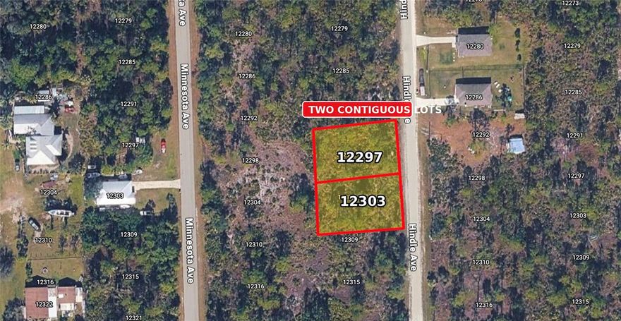 An exceptional opportunity to secure two contiguous homesites in the growing community of Punta Gorda—12297 & 12303 Hindle Ave offered together for just $30,000. Whether you’re envisioning a custom residence, a spacious double-lot estate, or a strategic investment in a path-of-growth location, this offering delivers both flexibility and value. Positioned in an up-and-coming area experiencing continued development and new construction, these side-by-side parcels provide the rare advantage of expanded footprint, allowing for enhanced design possibilities, additional outdoor living space, or future appreciation potential. Build with intention—create the home of your dreams with room to breathe. Enjoy the laid-back Southwest Florida lifestyle with proximity to boating, fishing, golf, and the vibrant downtown Punta Gorda waterfront, all while benefiting from an attractive entry point into a rapidly evolving market. Opportunities like this—double lots at this price point—are becoming increasingly scarce. Secure your piece of Punta Gorda and start building your vision today.