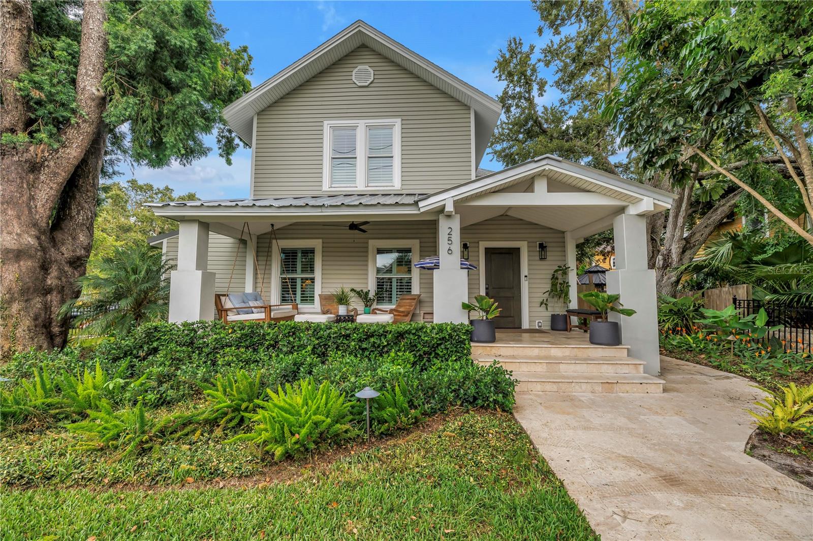 Here's our chance to live in Old Northeast just blocks from downtown St. Pete and Tampa Bay in this gorgeous, fully furnished rental. The inviting open front porch is the perfect spot to lounge as we approach the cooler fall months. Enter into a modern, open concept home, with living and dining open to the beautiful chef's kitchen. Small office/playroom is light and bright, and a downstairs Primary bedroom with Murphy bed, en-suite bathroom and large walk in closet is perfect for guests. Upstairs are two more guest rooms with a hall bathroom, and second Primary bedroom with en-suite bathroom and walk in closet. Through the rear laundry room, step into your backyard oasis, complete with new pool, pergola with fire pit, sauna, and dining area with built-in outdoor kitchen. Two car garage will hold your toys or golf cart for those quick trips to dining, shopping, and more in downtown St. Pete, just 4 blocks away. Don't miss this gorgeous home and chance to live in the Historic Old Northeast!