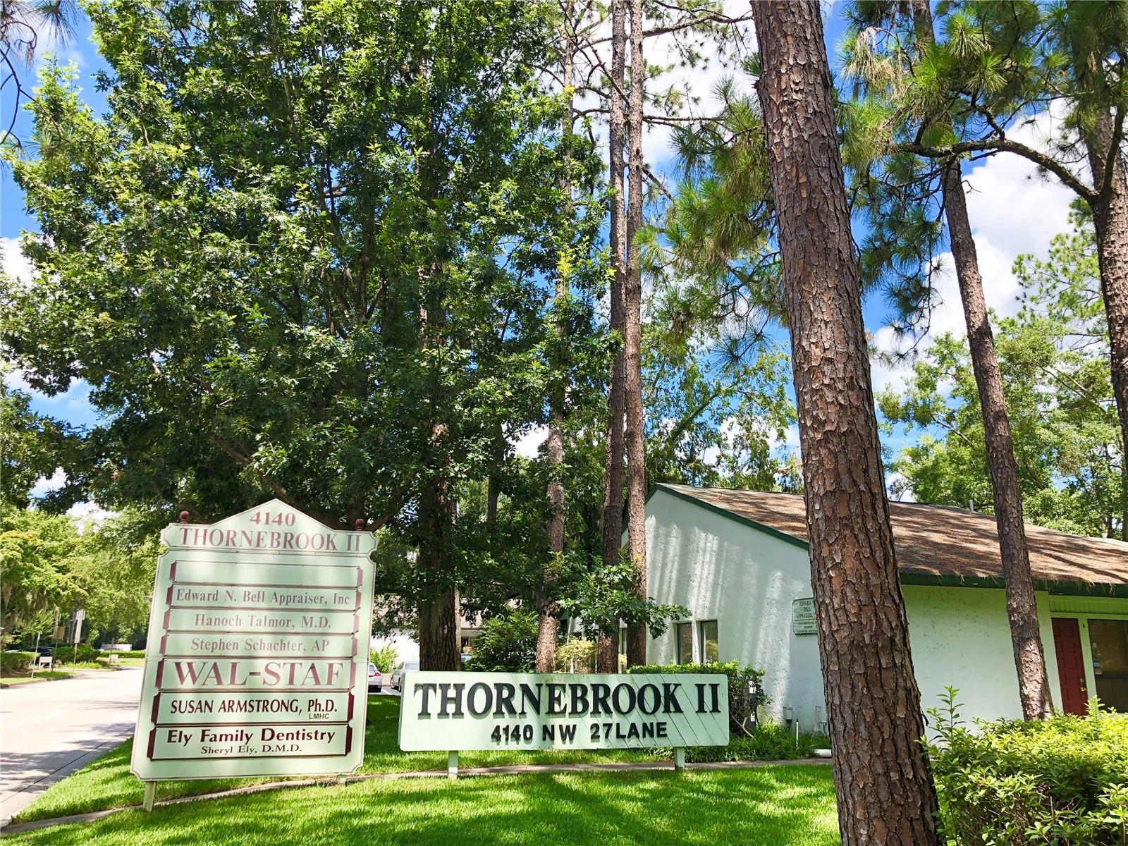 Professional space in Thornebrook II centrally located in Gainesville. 2238 sq ft with eight individual offices, 2 reception/waiting rooms, conference room, kitchen area, 2 bathrooms and large storage space. Ample parking right next to the unit. Office is centrally located off NW 43rd street and walking distance to banks, restaurants, fresh market and coffee shops.