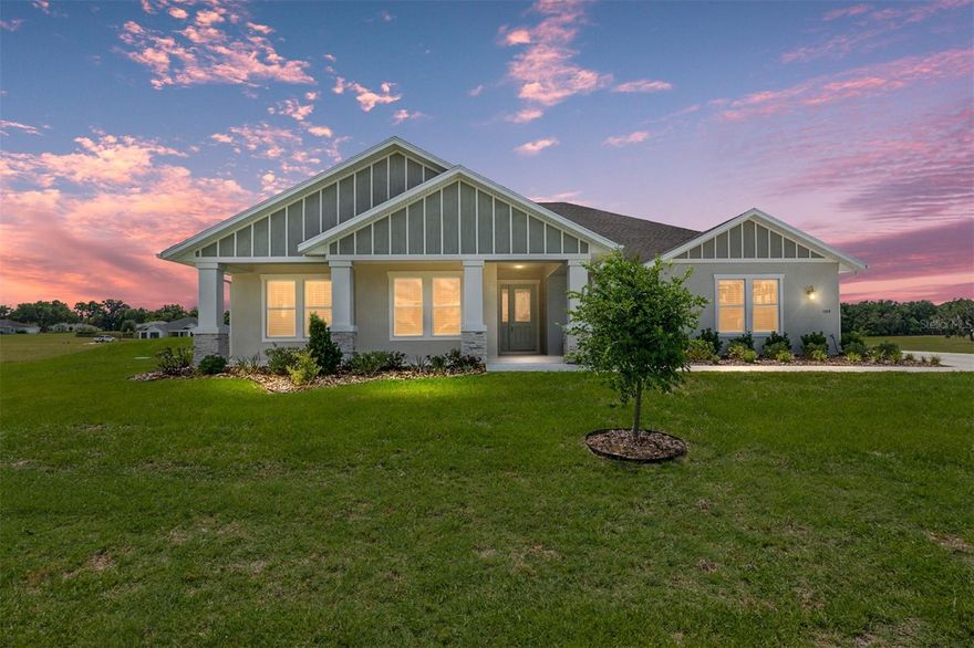 Welcome to this beautifully designed 2025-built home that sits on .75 acre lot. With a charming
covered front porch and two separate screened lanais in the rear of the home there are multiple
options for relaxing, entertaining, or enjoying Florida living year-round.
Step inside to a welcoming foyer that opens to a spacious great room, highlighted by decorative
tray ceilings and an abundance of natural light streaming through sliding glass doors that lead to
one of the lanais. The kitchen features a large island with seating, walk-in pantry, and high-end
cabinetry and countertops. This home is ideal for both everyday living and hosting.
At the front of the home, a generous den with French doors offers a flexible space perfect for a
home office, guest room, or additional living area. Just off the dining space, you’ll find a
convenient utility room with laundry facilities and direct access to the garage.
The thoughtfully designed split floor plan provides privacy for all, with three bedrooms
positioned in separate corners of the home, each with easy access to a full bathroom. The
spacious owner’s suite is a true retreat, featuring tray ceilings, two walk-in closets, and a
luxurious en suite bath complete with dual vanities, a walk-in shower, and a sunlit soaking tub.
Since the completion of this new construction build there have been several updates made to
the home including plantation shutters throughout the home and garage; automatic blinds for
triple sliding glass door; beautiful ceiling fans with lights in each room; large ceiling fan in the
living room; additional light fixtures; gutters; screening of both lanais; driveway extension; and
water softener.
Perfectly positioned in Irish Acres, you’ll enjoy the balance of peaceful living with everyday
convenience. Just a short drive to Downtown Ocala, where you can explore local dining,
boutique shopping, and community events. Nearby access to major medical facilities including
Advent Health Ocala and HCA Florida Ocala Hospital adds peace of mind.