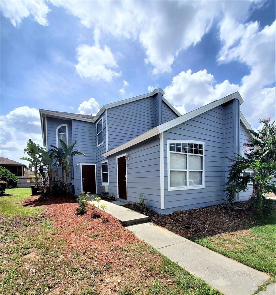 Very DESIRABLE and upgraded 3 bedrooms, 2 baths, townhome in ISLAND CLUB WEST. GATED community! Clubhouse with amenities such as Pool, Spa, Fitness Center, TENNIS COURT, Basketball court, Sand Volleyball.Open floor plan, stackable washer & dryer in kitchen. Large Dining Room, step down into Large Great Room with views of the lake. The master bedroom and 2 additional bedrooms, on the 2nd floor. Skylight in the master bathroom. Separate water closet plus separate shower and jetted tub in the master bathroom. The 2nd bathroom is located on the second floor conveniently between the 2 additional bedrooms. Conveniently located near shops, banks, restaurants, medical offices and DISNEY. Tenant responsible to pay utilities for back unit and front studio unit