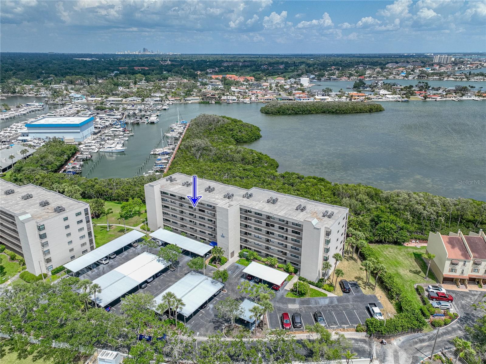 BACK ON THE MARKET Buyers financing fell through. Waterfront (intracoastal/Boca Ciega) Condo is on the 5th floor in resort-like Pasadena Cove in South Pasadena Gated Community with it's own private Marina. Coastal living at its best in the highly sought out location. Spectacular water views straight as you come through the front door. This 2 bedroom 2 bathroom split plan for privacy has a wonderful waterfront screened balcony too. Opportunity for all ages. Condo had new A/C in 2020. Interior has just been completely painted a neutral color and crown molding and baseboards newly painted white. This condo is Very beautiful inside. Brand new carpet in bedrooms the rest of this home has wood-look flooring. Kitchen has been opened up for an open floor plan and remodeled with ceiling to floor cabinetry for lots of storage. Master bedroom has a large walk-in closet, en-suite bathroom with walk-in shower and double sink vanity. Inside laundry comes with a washer and dryer. Second bedroom has its own bathroom.
Pets 30 lbs and under are welcome! Rent or buy deep water boat slips (upon availability). Low HOA fee covers: Insurance, water, trash, sewer, cable TV and internet, concierge services, fitness center, billiard room, shuffleboard, heated pool and spa, private marina, renovated clubhouse with a full kitchen that hosts social gatherings, amazing wide walking paths lined with lush green landscaping, ground maintenance, building exterior and roof, car wash area, boat trailer/RV storage You can ride Sun Runner bus from here. This 5th floor unit has a community locked bicycle storage room and another locked storage room on same floor with a space for each individual condo to have extra storage. Deeded covered parking in front of this building
Close to the beaches and downtown St. Petersburg. NO INCOMING SPECIAL ASSESSMENTS! Milestone report available in attachments.