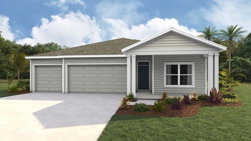 One or more photo(s) has been virtually staged. Under Construction. The Madison is a thoughtfully designed 3-car garage home with an inviting open-concept layout perfect for all families. As you enter the foyer, you're greeted with two guest bedrooms and a shared guest bathroom. Across the hallway you will find the laundry room, linen closet, and a third guest bedroom complete with an ensuite bathroom. Heading into the kitchen, there is a large kitchen island with quartz countertops, stainless-steel appliances, and a spacious walk-in pantry. The kitchen overlooks the great room and dining area flowing into the outdoor covered lanai. Next to the living room is the primary bedroom with a double vanity, quartz countertops, and two closets.  Bedroom four has an ensuite bathroom and is located next to the designated laundry room. The Madison is the epitome of modern living and includes a state-of-the-art smart home system. Pictures, photographs, colors, features, and sizes are for illustration purposes only and will vary from the homes as built. Home and community information including pricing, included features, terms, availability and amenities are subject to change and prior sale at any time without notice or obligation. CRC057592.
