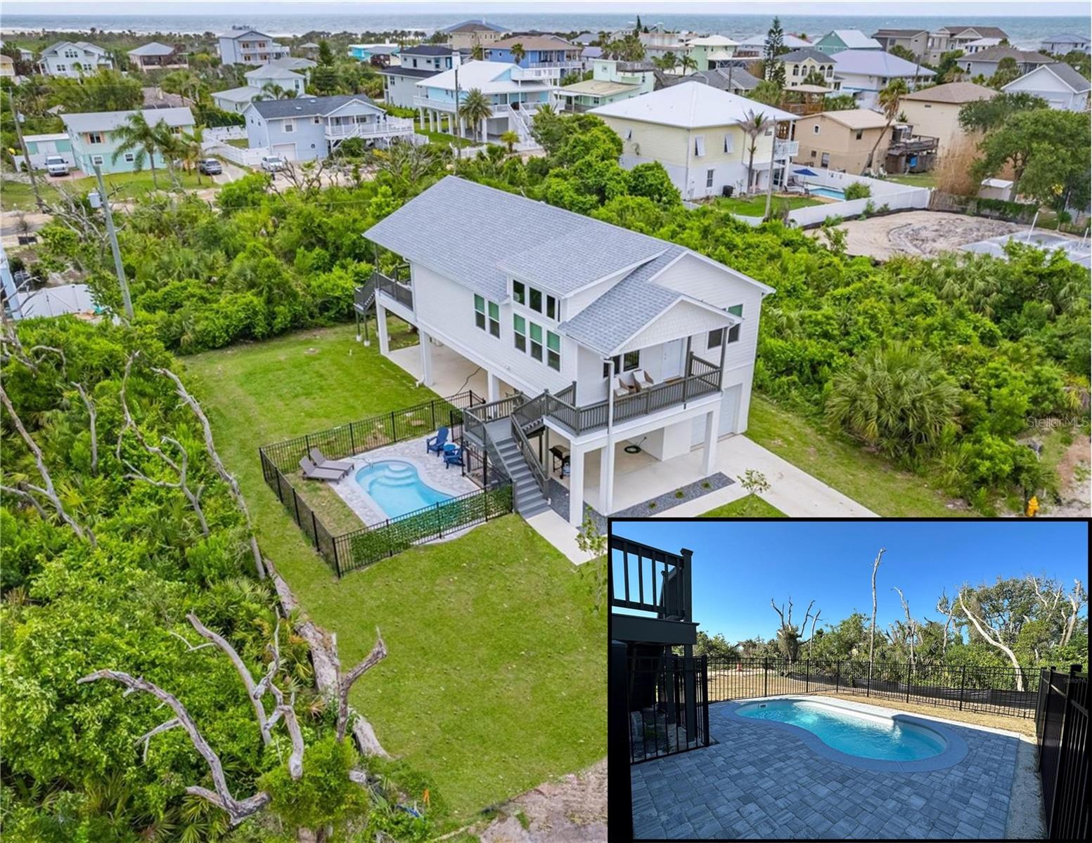 Relax in luxury in this home located just a short walk from the beach this 3 bedroom, 2 bath with heated in ground pool vacation home that comfortably sleeps up to 8 guests delights with vaulted ceilings, spacious rooms, and large decks. Load up the provided beach wagon and four Tommy Bahama beach chairs, grab your sunscreen and towels and walk the short distance to the shore for a beach day enjoying the Atlantic Ocean. Casa Blanca's outdoor shower makes it easy to rinse the sand off afterward.