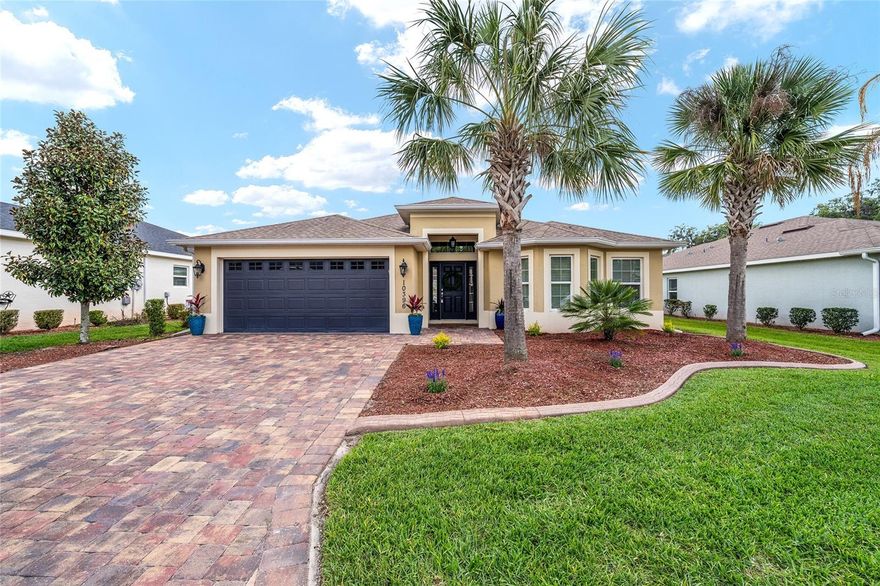 This OSPREY Model with STUCCO exterior is located in the highly sought-after GATED community of LAKESIDE LANDINGS, offering one of the most convenient and desirable locations in the area. Ideally positioned just a 12-minute golf cart ride to SUMTER LANDING, approximately 15 minutes to SPANISH SPRINGS, and less than 10 minutes to everyday essentials including multiple grocery stores, medical and dental offices, HOME DEPOT, LOWE’S, and the NEW COSTCO and TARGET, this home blends lifestyle and accessibility. From the moment you arrive, you’ll notice the curb appeal with LUSH LANDSCAPING, newly sodded (front) MAINTENANCE-FREE LAWN, STUCCO finish, and PAVER WALKWAY AND DRIVEWAY. Inside, the OPEN-CONCEPT floorplan is enhanced by 10-FOOT CEILINGS, creating a light and spacious feel throughout the main living areas, featuring CERAMIC TILE flooring, with LUXURY VINYL PLANK in the primary bedroom for added comfort. The kitchen is designed for both everyday living and entertaining, offering SOLID WOOD CABINETS, QUARTZ COUNTERTOPS, STAINLESS STEEL APPLIANCES, and a layout that flows seamlessly into the dining and living spaces. The PRIMARY SUITE provides a private retreat with a QUARTZ-TOPPED DUAL VANITY, TILED WALK-IN ROMAN SHOWER, and TWO LARGE CLOSETS. Step outside to the LANAI overlooking a LARGE BACKYARD with ROOM FOR A POOL, offering flexibility to create your own outdoor oasis. The 2-CAR GARAGE provides ample space for both vehicles and a GOLF CART, along with additional overhead storage for seasonal items. The HOA enhances the low-maintenance lifestyle by covering EXTERIOR PEST CONTROL, LAWN CARE, TRASH REMOVAL, and IRRIGATION (including water for the lawn). LAKESIDE LANDINGS is a TRUE GATED COMMUNITY with impressive wrought iron gates and RESORT-STYLE AMENITIES including TWO POOLS (one RESORT-STYLE), TWO IN-GROUND JACUZZIS, a CLUBHOUSE with LIBRARY and BILLIARD ROOM, FULL FITNESS CENTER, CARD ROOM, PUTTING GREENS, PLAYGROUND, and courts for BASKETBALL, TENNIS, and PICKLEBALL—all reserved exclusively for residents. For those who enjoy the outdoors, you’ll also appreciate access to LAKE MIONA for kayaking and relaxing days in the Florida sunshine. This home is prewired for a security system and offers peace of mind within a gated setting. NO BOND. ROOF, HVAC, AND WATER HEATER ARE ORIGINAL (2019).  NO BOND!