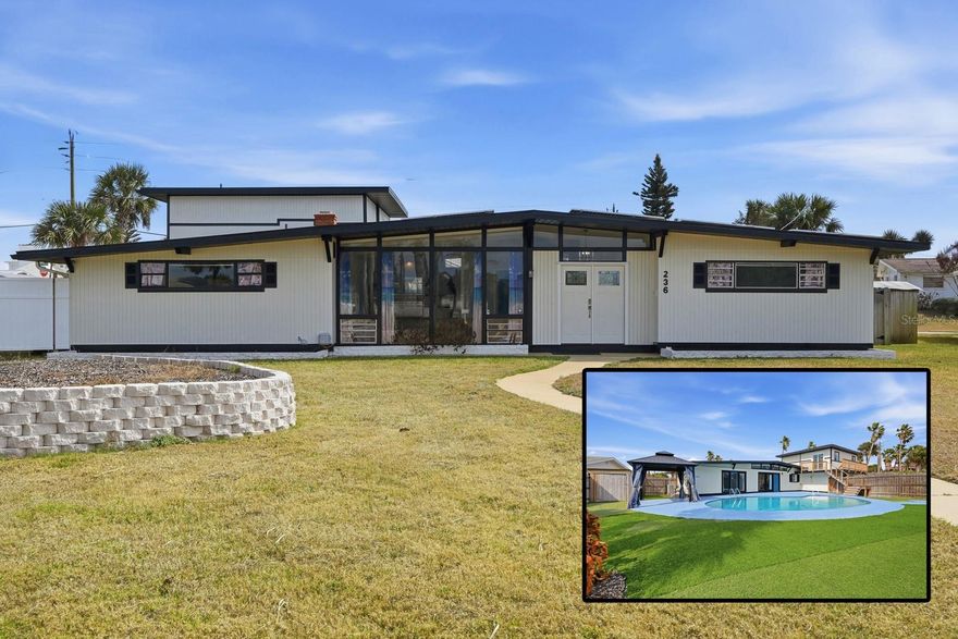 Experience refined coastal living at 236 Royal Dunes Circle, an exceptional beachside residence located just steps from the sand in one of Ormond Beach’s most desirable seaside enclaves.

This fully renovated 4 bedroom, 3 bath home offers approximately 2,668 square feet of thoughtfully curated living space where modern elegance meets relaxed coastal design. High end finishes, updated systems, and meticulous attention to detail create a move in ready retreat that feels both sophisticated and effortless.

Designed for seamless indoor outdoor living, the expansive backyard is a private oasis. Lounge beside the sparkling pool, entertain under the gazebo, or enjoy the low maintenance turf that keeps the grounds pristine year round. Ocean breezes and the sound of the waves set the tone for everyday luxury.

ZERO ELECTRIC BILL WITH THE PAID OFF SOLAR PANELS. Enjoy exceptional energy efficiency while maintaining elevated comfort year-round. With no HOA and no flood insurance currently required, this property offers a rare combination of flexibility, savings, and long-term value along the coast.

Just a short drive to the highly regarded restaurants and boutiques along Granada Boulevard, you will enjoy the everyday convenience that beachside living has to offer while still coming home to privacy and tranquility.

Moments from local shopping, dining, and scenic shoreline walks, this residence delivers the ultimate blend of privacy, style, and coastal serenity.