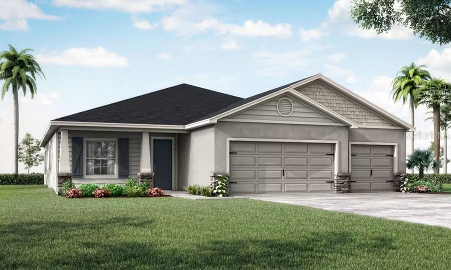 Under Construction. Under Construction. New construction home with 2356 square feet on one-story including 4 bedrooms, 2.5 baths, and an open living area. Enjoy an open kitchen with Cambria countertops, Samsung stainless steel appliances, a walk-in pantry, and a spacious counter height island, fully open to the dining café and gathering room. The living area, laundry room, and baths include luxury wood vinyl plank flooring, with stain-resistant carpet in the bedrooms. Your owner's suite is complete with a walk-in wardrobe and a private en-suite bath with dual vanities, a tiled shower, and a closeted toilet. Plus, enjoy a covered lanai, 3-car garage, custom-fit window blinds, architectural shingles, energy-efficient insulation and windows, and a full builder warranty. "Please note, virtual tour/photos showcases the home layout; colors and design options in actual home for sale may differ. Furnishings and décor do not convey.