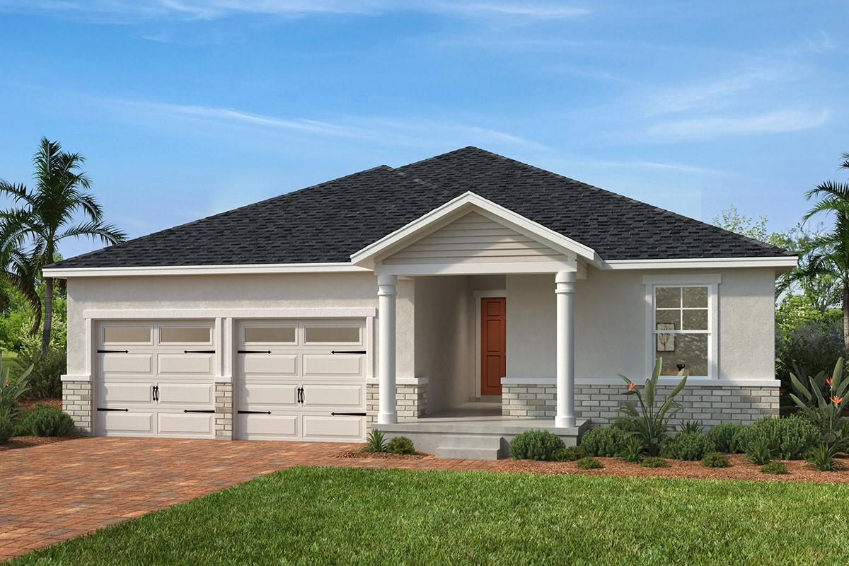 This charming, single-story home showcases an open floor plan with elegant tile flooring and a bright, spacious great room that boasts high volume ceilings. The chef’s kitchen is both sleek and practical with granite countertops, a large island, a Moen® faucet, a Kohler® stainless steel sink, Whirlpool® stainless steel appliances and 36-in. upper cabinets. The primary suite features soft carpeting, a walk-in closet and connecting bath that offers a dual-sink vanity, two convenient linen closets and walk-in shower with tile surround. Unwind or entertain with ease on the covered back patio.