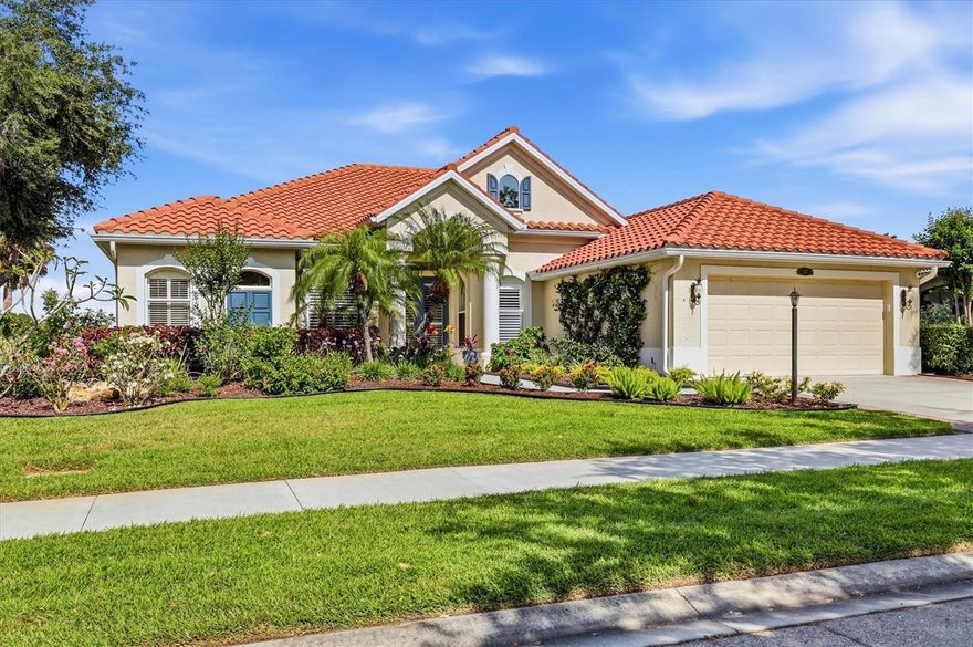 Flawless from top to bottom, this beautifully maintained Florida home offers over 3,000 sq. feet of indoor and outdoor living space, perfect for casual or elegant entertaining. With more than $175,000 in recent upgrades, this stunning water view property blends luxury with peace of mind. Highlights include a new roof, a refinished pool and spa with new heater, and built in Char Broil grill for the ultimate backyard escape. Lush tropical landscaping surrounds the front and back, adding year-round beauty and privacy. Inside, you will find a renovated gourmet kitchen, wood cabinetry,  sleek porcelain tile floors, double tray ceilings, and remote-controlled Hunter Douglas blinds. The primary suite is a private getaway with a luxury spa style bath and custom bespoke closet, while six rooms boast gorgeous water views and natural light. In addition you will find an oversized garage with additional overhead storage and built-in work bench  Located in the coveted Park Trace Estates in Osprey, you're just 6.5 miles from Siesta Key Beach, a short walk to the Legacy Trail, and jump on a kayak near-by at Oscar Scherer State Park. Adding even more appeal, it is also a short walk to the nationally acclaimed Pine View School.  This move-in ready luxury home blends lifestyle, location, and exceptional quality in a beautiful community with HOA's of only $58 a month!