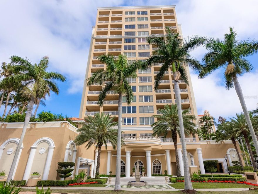 Located at one of Sarasota’s most prestigious addresses, nothing compares to 35 Watergate Drive where the pinnacle of luxury reigns supreme and legendary service always delivers. The iconic Ritz-Carlton brand is recognized around the world for its promise of elevated guest experiences all day, every day. Perched high above the vibrant cityscape and incredible bayfront, the Tower Residence at 1206 encompasses a thoughtful floor plan just shy of 2,800 sq. ft. with three bedrooms and three full baths. This stunning open format provides sophisticated elements of a prominent home designed for living a life of pure indulgence, refined comfort and extravagant surroundings. Your private elevator ushers you into perfection and reveals timeless interiors expertly designed with lavish nuances and elaborate details. A double-door foyer invites you into a gracious corner residence bathed in natural light while boasting exquisite finishes and fine furnishings. Two expansive terraces invite peaceful relaxation and enjoyment of the panoramas across the horizon. Beautiful modern artwork alive with colorful artistry beckons further exploration into this lavish space. An incredible great room is highlighted by two walls of windows, a built-in entertainment center and fully equipped wet bar. The formal dining area easily accommodates seating for 8 and offers windows on three sides for endless views and entertaining in style. The evening sky reflecting off the water and the boats entering the harbor are the ending to a perfect day in paradise. The chef-inspired kitchen hosts a wealth of features including premium appliances, exquisite granite counters, solid wood cabinetry, and breakfast bar. A double-door vestibule affords access to the primary wing with separate wardrobe rooms and a bejeweled bath with spa tub, nicely sized step-in shower, water closet with bidet, and separate vanities for efficient and roomy preparation to begin another glorious day. Featuring its own terrace overlooking the gorgeous bay and beyond, the guest ensuite is tastefully furnished and creates a luscious backdrop for relaxing, unwinding and enjoying life’s most remarkable moments. The third bedroom, equipped with custom built-ins, serves perfectly as an office or an additional bedroom when needed. A private 2-car garage is located underground for safety and security. Recent updates include new A/C, washer/dryer, and wood flooring in the bedrooms. Experience the signature Ritz-Carlton lifestyle with dedicated amenities including a residents’ concierge, 24-hour staff, food and beverage services, 24-hour in-residence dining, 24-hour valet, housekeeping services, and on-site property management. On the third floor, residents can take advantage of two social rooms, a movie theater, a fitness center with a sauna and massage room, a heated outdoor lap pool/spa, fire table, and BBQ grills. This cultural epicenter location offers close proximity to world-class theater, opera, ballet, symphony, art galleries, and renowned dining and shopping venues. An unforgettable experience awaits!