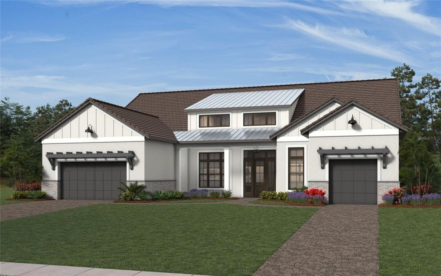 Under Construction. This beautiful semi-custom home is 3,138 sf and features 3 bedrooms, 3 baths, and 3-car garage with an attached casita. The 70 ft. wide floor plan has a feeling of grandeur throughout with its 16' vaulted Great Room ceiling and 40' of pocket sliding glass doors to the lanai/pool area. The gourmet kitchen includes GE Cafe' appliances, a 14 ft. long island and a separate scullery. The dining area, great room, and kitchen merge to create a totally open floor plan that is light and bright and transitions seamlessly from the inside to the oversize outdoor area. The deluxe pool/spa include a clear view screen that seems transparent. The primary suite is spacious with walk-in closets and a spa like bathroom featuring a full glass shower, double vanities, and a deluxe soaking tub within the shower itself. This beautiful new plan is truly stunning!