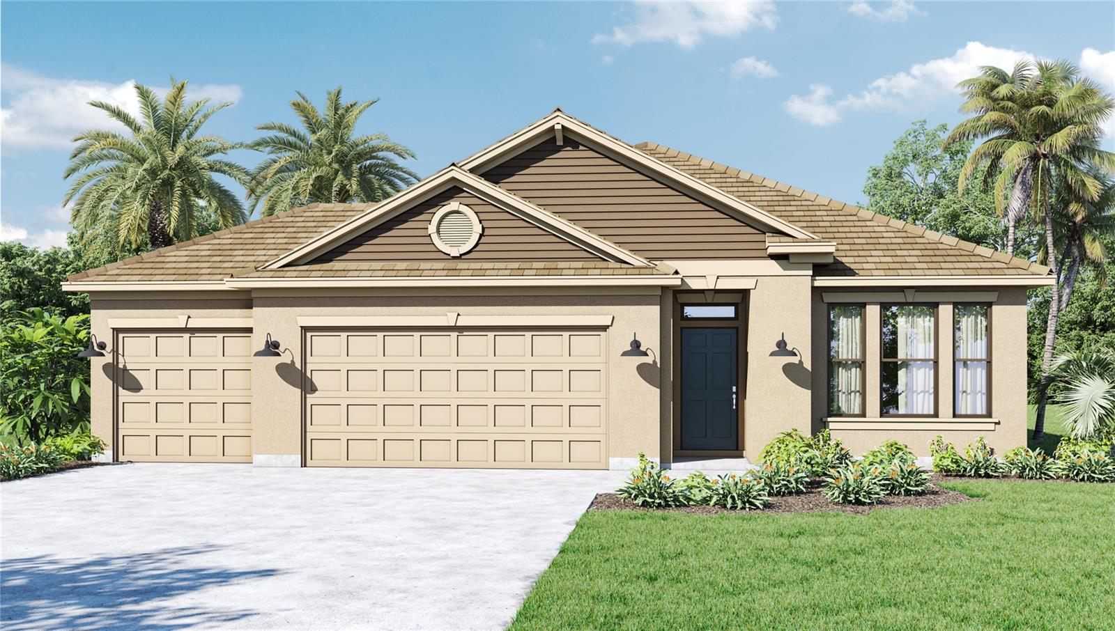 Under Construction. "Introducing the Robinson floorplan at Kindred, where every square foot is put to use with sophistication and comfort.
This impressive one-story home with 2,108 square feet has an elevated designed with elegant exteriors and high-end features. This spacious all concrete block construction single-family home features 4 bedrooms and 3 baths with a 3-car garage.
As you enter the foyer you are greeted with two guest bedrooms and guest bathroom with double vanity sinks. Bedroom two and an additional full bathroom are located off the entrance of the garage. Farther down the hallway, you are greeted with a linen closet and laundry room with doors for privacy. A spacious family room on the first floor leaves room for relaxation and entertaining.
The well-appointed gourmet kitchen overlooks the living area, dining room, and outdoor lanai. Homeowners will love the quartz countertops, stainless-steel appliances, center island, spacious pantry and crown molding cabinetry.
Bedroom one is located off the living space in the back of the home for privacy. The primary bathroom impresses with double bowl vanity, separate shower and tub space and spacious walk-in closet-making it a breeze to get ready for the day.
Like all homes in Kindred, the Robinson includes a Home is Connected smart home technology package which allows you to control your home with your smart device while near or away.
*Photos are of similar model but not that of exact house. Pictures, photographs, colors, features, and sizes are for illustration purposes only and will vary from the homes as built. Home and community information including pricing, included features, terms, availability and amenities are subject to change and prior sale at any time without notice or obligation. Please note that no representations or warranties are made regarding school districts or school assignments; you should conduct your own investigation regarding current and future schools and school boundaries.*