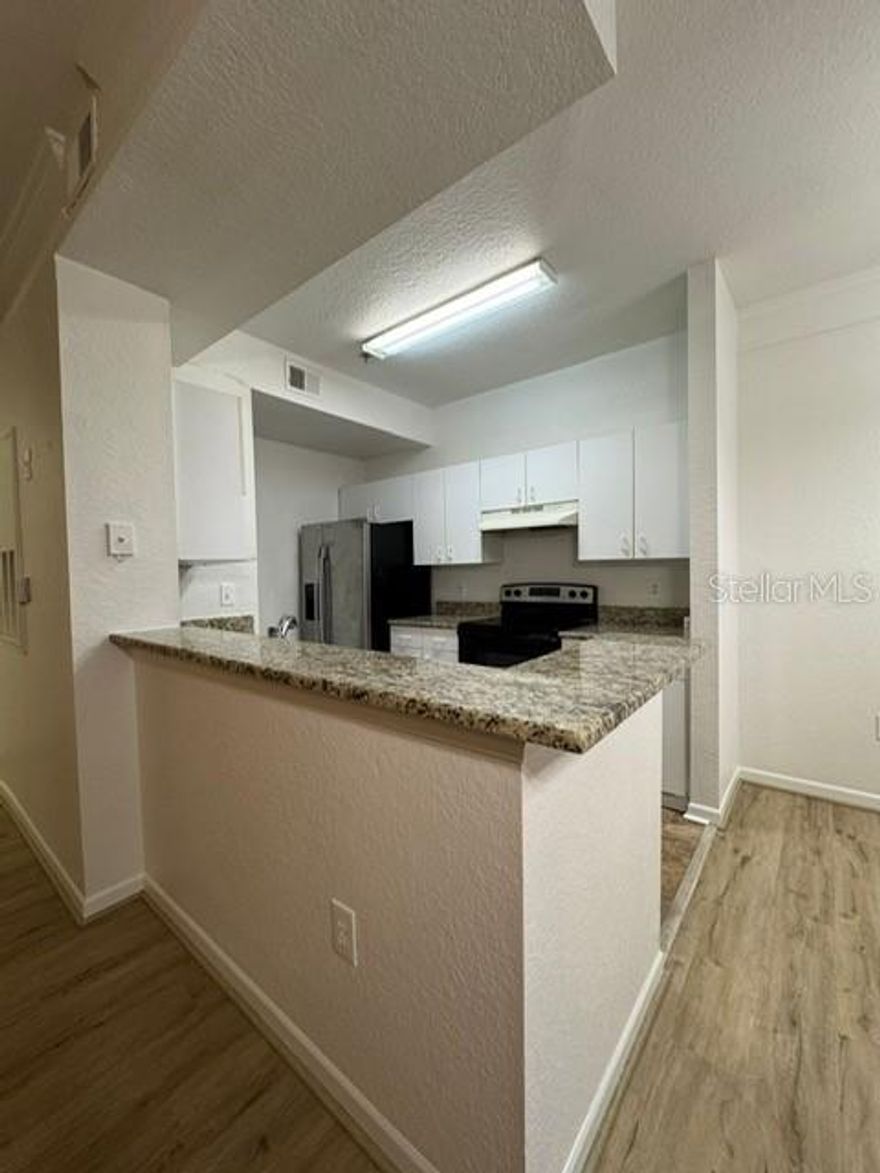 FIRST FLOOR!! NO CARPET. BRAND NEW FLOORING. FRESH PAINTING. Spacious 3 bedroom, 2 baths condo for rent in the desirable Jade at Tampa Palms community in New Tampa! Nestled amidst highly rated schools. This property features oversized living space with an updated kitchen, upgraded cabinets and granite countertops! There is a designated space for a dining room just off the kitchen. The master bedroom is large with a walk-in closet and an ensuite bath. The bathroom features an updated vanity as well as a tub/shower combo. The primary bedroom is privately tucked away, while the two additional bedrooms share a full bath on the opposite side. The laundry room is located by the front door and the full sized washer and dryer have been provided for convenience. Quick access to I-75 makes commuting a breeze. RENT INCLUDES: WATER, TRASH, GROUNDS MAINTENANCE, AND FULL USE OF COMMUNITY AMENITIES!