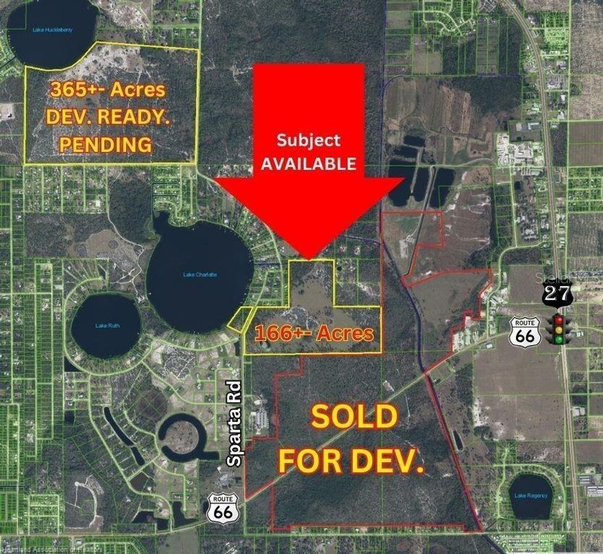 Prime Lakefront Residential Development Potential Opportunity! 166.89± Acres on Lake Charlotte, Sebring, FL Over 600± Ft of Lakefront: Perfect for creating estate lakefront lots with breathtaking Sunset views. Equal Paved Road Frontage on Sparta Rd: Offers easy access and high visibility. Zoning: Currently zoned Agricultural (Ag), but surrounded by residentially zoned properties with water and sewer access nearby, offering immense development flexibility. Prime Location: Situated in the heart of Sebring's most valuable residential area. South: Adjacent residentially zoned property recently sold for development. North: Lake Huckleberry turnkey development site is under contract for $7.5 million. This site is ideal for estate lots or a thoughtfully planned residential community. With its central location and the growing demand for premium residential properties in the area, act quickly—this property is expected to sell fast! Potential Development Options: Buyers can explore rezoning opportunities aligned with adjacent residential properties or craft a custom development plan tailored to market need