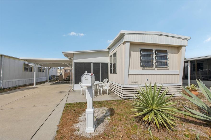 Bring your best offer!!!.Location is the best!!This is a cozy and adorable home, with lots of space. The front lawn has a sitting area with table and chairs, there is a spacious shed at the end of the driveway for storing ease. The lanai has plenty of room for a seating area and then enter the home to a lovely living room/dining room combination, a galley kitchen, and adequate cabinet space. down the hall is the bathroom and a good size bedroom with a large wall closet. Just bring your personal belongings, because the home is fully furnished. Whether you live in Florida full time, or just a few months a year, you will enjoy the pool, clubhouse and shuffleboard or just taking a stroll around the park.