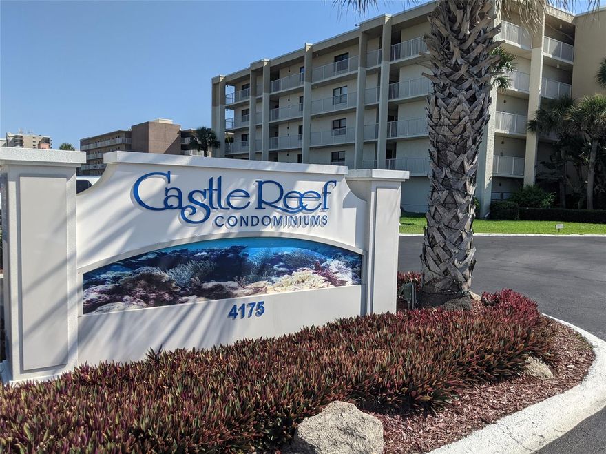 HERE IT IS! DIRECT OCEANFRONT ON THE “NO DRIVE” BEACH!

This large 2 bedroom 2 bath welcomes you and your guests as you walk through the front door.  You will be captivated by the sensational Ocean View.  This condo is fully furnished, turn key, with a great rental history.

You will feel the ocean breeze as you watch the sun and moon rise over your balcony.  Castle Reef Condominium has a tropical resort feeling with its beautiful landscaped courtyards surrounding the pool, gazebo, and shuffleboard courts. There is a one bedroom condo available for sale right next door to this unit if you are interested in two Condos.  New Smyrna Beach has beautiful beaches, great restaurants, shopping, parks, events, and fun nightlife! You are close to Orlando’s attractions, theme parks, shopping malls, The Kennedy Space Center, and the Daytona Speedway. ;Water: City