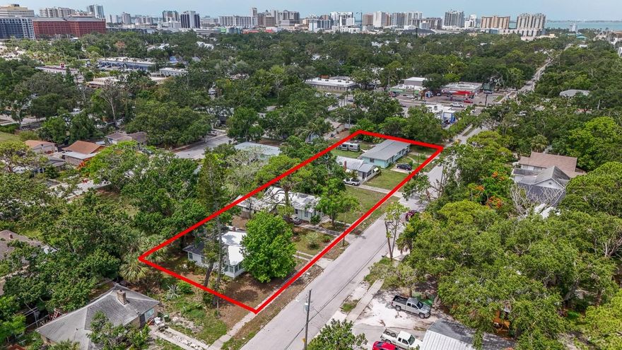 This centrally located, five-parcel assemblage in Sarasota’s Park East neighborhood offers
a rare redevelopment opportunity in an area experiencing ongoing growth. Totaling
approximately 35,000 square feet (350 road frontage x 100) deep or (0.80 acres), the site currently includes five income-
producing rental units bringing in a total of $8,250 per month. The property is also situated within an Opportunity Zone.
Zoning allows for mixed-use development with ground-floor commercial and multifamily
residential uses as well as hotel developments with ground-floor commercial. The
property supports a base density of 25 units per acre, with the potential to achieve up to
100 units per acre through participation in the City of Sarasota’s Attainable Housing
Density Bonus Program. Building heights of up to four stories are permitted under
current zoning.
The property is strategically located near downtown Sarasota, US-301, Fruitville Road, and
I-75, offering convenient access to local employers, retail corridors, and regional
transportation. Nearby recreational and cultural amenities include Bayfront Park, Payne
Park, Gillespie Park, and the Rosemary District.
Rental income provides holding revenue while entitlements and development planning
are pursued. Buyer is responsible for
verifying all zoning regulations, density bonuses, and development entitlements with the
City of Sarasota.