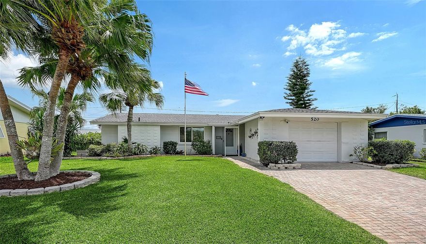Charming and move-in ready 2-bedroom, 2-bath home in Venice Gardens offering a rare combination of public water & sewer, no HOA, no CDD, and not located in a flood zone! Inside, a split floor plan offers comfortable separation, with bedrooms positioned on opposite sides of the home and the living, dining, and kitchen areas anchored in the center. The home has been lovingly maintained and thoughtfully refreshed with updates in the kitchen and bathrooms. The original terrazzo floors run throughout the home, offering both durability and ease of maintenance. The primary suite is sun-filled with a lovely bay window, creating a bright and inviting retreat, complete with a walk-in closet and direct access to the lanai. The peaceful screened-in lanai overlooks a partially fenced backyard, creating a relaxed outdoor space to unwind and enjoy the Florida sunshine and breeze. The unique two-car-wide paver driveway adds both curb appeal and functionality, something you don’t often see. Additional highlights include a 2019 roof and an oversized one-car garage currently set up as craft and storage space with A/C and laundry, easily convertible back to traditional garage use if desired. Less than 4 miles to Venice Beach and Caspersen Beach, known as the Shark Tooth Capital of the World, and under 10 minutes to historic downtown Venice, with shopping and dining right around the corner. All of this just minutes from it all!
