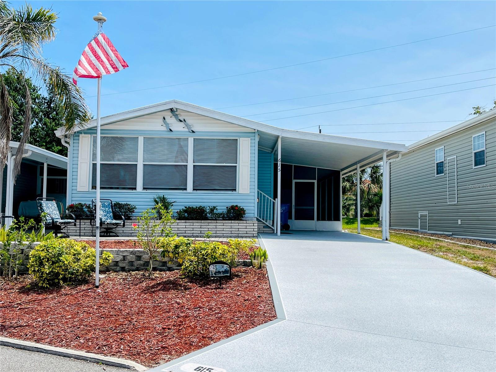 This house is ready for new homeowners. The spacious living room has cathedral ceilings, the kitchen has beautiful counter tops, room for small table. Full bath in hall, half bath in bedroom. The front room/Florida room is the best spot in the house. Looks out at the neighborhood. A perfect spot for watching television or having dinner. If being out in the natural breeze is more your style, there is a screened in lanai waiting to be used for informal gatherings. Home was repiped in 2018, TPO membrane roof in 2021. Outside shed has the washer and dryer and plenty of room for lots of storage. Location is perfect for walking or riding your bike on the Venetian Waterway Trail, or walking your dog. This home is in the dog section. Check out the picture of the back of the house, you will see the trail. Walk, ride your bike or golf cart to Publix, the pool, clubhouse or waterway. Furnished with a few exceptions. The front room will be the most used room in the house. Resort Style Living! This beautiful community is located on Venice Island. Enjoy the heated pool with water aerobics and exercise classes. Country Club Estates has two clubhouses, both with kitchens. One clubhouse has a stage for bands and performances, the other overlooks the waterway with rented boat slips for the residents. From the boat club to the book club, you will probably find it here. Pickleball, shuffleboard, cornhole, billiards, ping pong, library, fitness center, most card games, karaoke, events planned for the holiday, local bands and DJ's for dances, neighborhood parades and scavenger hunts. Too many to list everything. Come and see for yourself