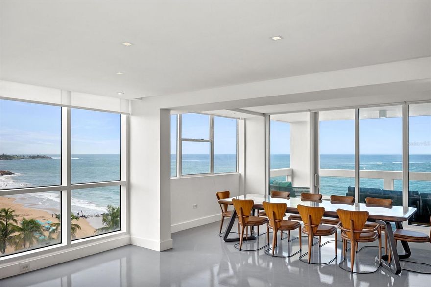 This spectacular brand-new remodel in Acquamarina - the newest and most modern beachfront condominium in all of Condado - is truly one of its kind.  Nine foot ceilings, a seamless and stunning epoxy floor, dry sauna in-unit, and a wide open floor plan with an imported Italian kitchen with satin granite stone countertops make this a truly breathtaking residence... and then you get to the view.  180 degrees of beach coastline and pure blue bliss await you as you spread out on your extra-large terrace and enjoy the reason(s) you came to Puerto Rico in the first place:  peace, tranquility, and a slice of heaven.  

Delivered fully furnished with brand new (unused) EVERYTHING, this is truly a brand new reconstruction.  The building is full service with 24 hour guard, full backup generator and cistern, beachfront access, a gorgeous pool and a modern gym.  Without question one of San Juan's premier addresses.

Everyone desires to live on the beach, feet in the sand, and this is your chance.  Hurry and call now!