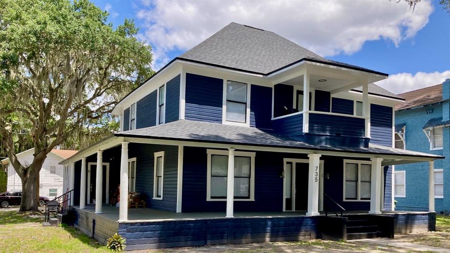 If you want more than a plain box, look at this completely renovated three-bedroom, one-bathroom apartment with historic charm and all of the modern conveniences.

The entire triplex was renovated from top-to-bottom. This second-floor unit has a large private landing and entry at the top of the stairs, vinyl plank flooring, and a new kitchen with a glass-cooktop range, microwave, refrigerator, and dishwasher, as well as a stackable washer and dryer. The unit also features central heating and air-conditioning, and a private covered balcony off the kitchen to enjoy your morning coffee or watch the sun set. Ample parking is just steps from the unit.

Located just four hundred feet from lake Howard, the apartment is also a short distance from the center of Downtown Winter Haven.