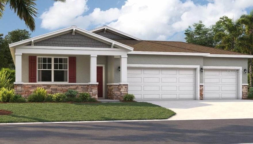 One or more photo(s) has been virtually staged. Under Construction. Welcome to Green Leaf, where modern living meets natural beauty. The homes in this new Brevard County neighborhood are thoughtfully designed to meet your diverse needs with functional layouts, designer-inspired features, and open-concept floor plans. You'll fall in love with the modern home designs, spacious three-car garages, expansive homesites, and accessibility of this incredible location. Just minutes from nearby beaches and many outdoor recreation areas and convenient to major highways (I-95, FL 192, and US-1), you'll have the perfect combination of coastal living and easy access to Central Florida attractions. Commuting will be a breeze now that you're close to many area employers, including L3 Harris Technologies, and just 17 miles from Patrick Space Force Base.

The single-story Juniper offers the perfect combination of modern design and practical living. From its spacious three-car garage to the inviting outdoor lanai, this home accommodates all your living needs. The three bedrooms located at the front of the home have access to a bathroom with a double vanity, and a walk-in laundry room across the hall—all thoughtfully designed for comfort and convenience! The open-concept kitchen and dining area are perfect for hosting dinners or holiday feasts... and after dinner, take advantage of the spacious 17 x 17 living room for quality time.