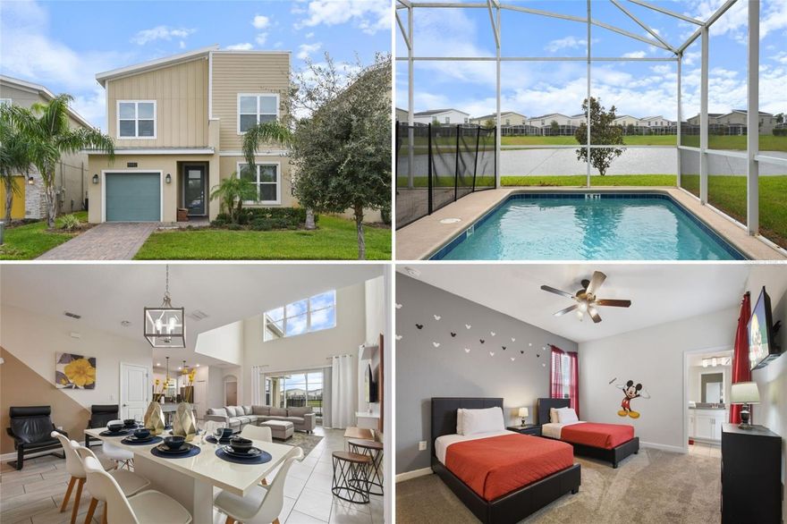 FULLY FURNISHED TURNKEY INVESTMENT OPPORTUNITY in the renowned ChampionsGate Resort with stunning pond views! This 5-bedroom, 5-bathroom retreat boasts a private heated pool within an enclosed lanai, offering the perfect space for relaxation and year-round enjoyment. Designed with comfort and entertainment in mind, the home features high ceilings, a modern kitchen with a large island, and a first-floor primary bedroom that is truly a standout. Upstairs, enjoy an open loft, a luxurious primary suite with a soaking tub, walk-in shower, dual sinks, and two additional bedrooms for ultimate privacy and convenience. Located in a gated community just minutes from Disney World, Universal Studios, and Orlando’s top attractions, this home offers resort-style living at its finest, with access to The Oasis Clubhouse featuring a lazy river, water slides, swim-up bar, fully equipped fitness center, movie theater, game room, tiki bar, on-site restaurant, and private cabanas, as well as a second clubhouse and water park with additional entertainment and a sports complex. The HOA ensures hassle-free ownership by covering lawn care, trash service, security monitoring, cable, phone, and internet. Golf enthusiasts will appreciate the top-rated golf course within the community. Schedule your private showing today and make this slice of paradise yours!