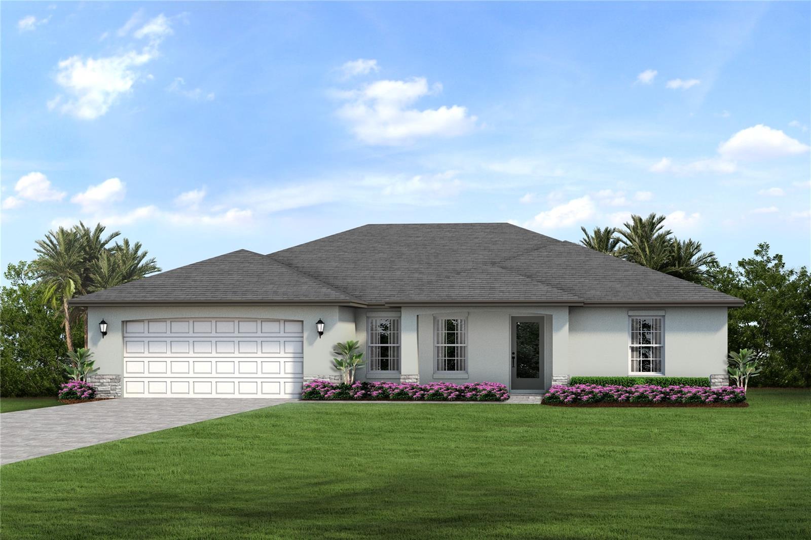 Under Construction. NEW CONSTRUCTION WITH WARRANTY! ** Estimated Completion - MAY / JUNE ** This St. Augustine floorplan is being built as a 3 bedroom with a den/study. It features a gracious front porch, a large covered lanai and the spaciousness of an open floor plan with a vaulted ceiling above the dining and great room, this home offers inviting areas to gather and entertain – inside and out. The adjoining kitchen offers a pantry and a freestanding island for casual dining or interacting with the chef. The well-appointed primary suite features two large walk-in closets and a spacious bathroom, complete with a linen closet and a dual-sink vanity. UPGRADES include: IMPACT WINDOWS & PAVER DRIVEWAY. Pictures, renderings, & virtual tour are of similar home & are used for display purposes only.