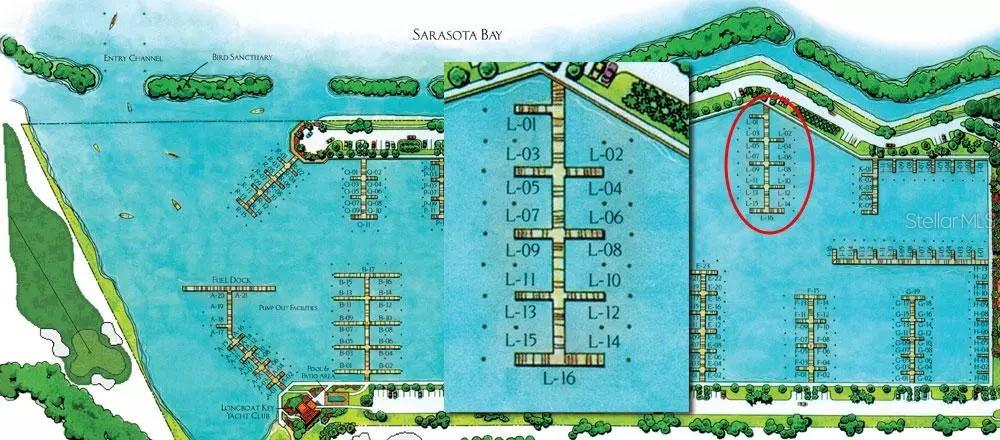 Ask an L-dock boater, they will tell you its the best dock in the marina. Slip is near the seawall with easy in/out access. A 68 ft. x 26 ft. Boat Slip at Longboat Key Moorings Marina. This is a Yacht Club slip; purchase of the slip requires purchase of membership in the Longboat Key Club. Enjoy all the amenities of the private Longboat Key Club as a Yacht Club Member. Direct access to Sarasota Bay and the ICW. The deep water marina is as much a luxury resort as any other neighborhood on the island, thanks to individual slip ownership, a Mediterranean-style village that includes restaurants, shopping (close to Publix, CVS, and other specialty shops), recreational and social activities, and discreet, on-site maintenance and concierge services. Electric, water and wireless internet access at each slip. Free shuttle to St. Armand's Circle. The Marina has everything a boater could need. Yacht Club members have access to private Yacht Club facility which includes private clubhouse with TV, conference table, comfortable furnishings just for relaxing. Exterior amenities include private pool, grills, outside tables, chase lounges, and convenient bathhouse. Other amenities include dining at the Key Club's unique restaurants, Islandside and Harbourside golf courses, tennis courts and beach facilities, Fitness Centre, Mind and Motion Studio, and Spa. Longboat Key Moorings is truly a World Class facility. All vessels must be approved prior to closing by the Association. A current photo must be submitted. Max length of vessel allowed is 63 LOA, usable beam is 23 ft at the head of the slip.