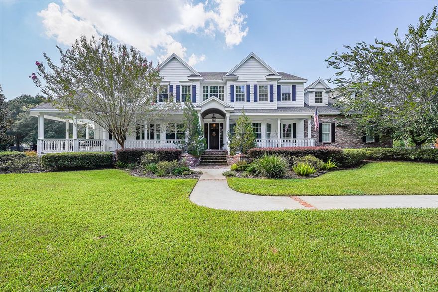 HUGE PRICE ADJUSTMENT!!!This one-of-a-kind LUXURY FARMHOUSE property boasts 6 Beds, 5.5 baths, a BASEMENT, and a 4-car garage on nearly 2 acres with amazing features that will make every day feel like an extravagant vacation! The detached GUEST/MOTHER-IN-LAW SUITE has 1 BED and 1 BATH and features an additional 500 sq ft of living space which also includes a FULL KITCHEN with SHAKER CABINETS, stone counters and a living room.  The lush landscaping adds to the beauty while WRAP AROUND PORCH is large enough to entertain large parties.  Upon entry, you are greeted with VOLUME CEILINGS and carefully crafted RECLAIMED GEORGIA BARNWOOD that exudes charm and character. Two bay windows in the dining room provide beautiful views of the front of the house, while SHIPLAP walls in the living area add a touch of COASTAL ELEGANCE.  The kitchen is a chef's dream with 42" cabinets, a pot filler, a FARMHOUSE SINK, PREP SINK with MARBLE Countertops as well as GRANITE Countertops. The family room features TRAY CEILINGS with RUSTIC WOOD BEAMS.  Gather around the dining table during those cool winter evenings and enjoy the heat projected from the GAS FIREPLACE.  Need to travel from one level to another?  The large PRIVATE ELEVATOR makes it easy to access all three floors, and the walk-in attic provides ample storage space. The master bedroom features a TRAY CEILING with a BAY WINDOW providing an abundance of NATURAL LIGHT while the ensuite boasts a CLAWFOOT STAND ALONE TUB, DUAL VANITIES, and a separate shower.  The OVERSIZED WALK-IN CLOSETS are equipped with CALIFORNIA CLOSET organization systems.  The home is also equipped with hurricane-impact windows, providing peace of mind during storm season, and 5 1/4 baseboards and five-panel 8’ doors throughout. This home is fully equipped with a WHOLE HOUSE GENERATOR. Stay connected with Wi-Fi access throughout the home, outdoors, and pool house. This smart home features speakers throughout the primary living spaces powered by the CONTROL 4 network that provides high tech and security. The basement is fully finished with vinyl flooring, tons of walk-in storage, over 2300 SQFT of living space, and central heat and cooling. The basement is easily accessible with three access doors and entertains guests with the pool table and bar that convey - Arcade games- negotiable. The basement also includes a projector and 133" movie screen, and surround sound with the Onkyo sound system that conveys. The third floor encompasses the secondary bedrooms, FITNESS CENTER, and BONUS or CRAFT ROOM.   Of course, no luxury home is complete without a STUNNING POOL! The 30,000-gallon pool features a LAZY RIVER, and a HOT TUB with spillover, WATER SLIDE, and is heated and saltwater for ultimate relaxation.  The TRAVERTINE DECK provides a blend of luxury and sophistication.   An oversized OUTDOOR KITCHEN/BAR has 13 feet of GRANITE COUNTERTOP space providing additional entertaining areas to host summer barbecues. The two SunBrite outdoor TVs provide a relaxing atmosphere to watch sports games, movies, or keep the little ones busy. The yard is fully fenced, and you can enjoy the peace of mind of a solar-backed battery powered PRIVATE GATE that provides an extra layer of security and privacy.  The lanai is fully screened and overlooks the resort-style pool.  This home is conveniently located near the VETERANS EXPRESSWAY, an abundance of shops, restaurants, medical facilities and more! Check out this beautiful home before it is gone.