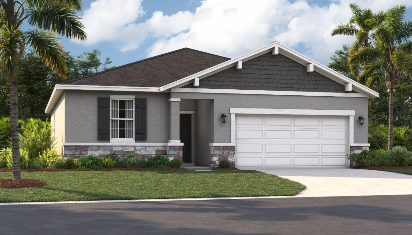 One or more photo(s) has been virtually staged. Under Construction. Conveniently located with access to SR 50 and SR 17, Sunset Lakes Estates is a short drive from downtown Clermont and Mount Dora, where you can enjoy delicious restaurants, shopping, or have fun on Lake Apopka with friends and family. If you're looking for big-city fun and entertainment, you're just 45 minutes from downtown Orlando, Disney World, or Universal Studios. Your new home awaits in Lake County! Contact us today to schedule an appointment!
The Portland is the perfect plan to take advantage of the Florida lifestyle. In this home, guests are greeted by a covered entryway that leads to a spacious living area on the main level. No matter where you are in this space, the open floor plan is a great place to entertain family and friends. The kitchen island allows for natural movement throughout the main level, keeping the kitchen as the focal point of the home. Two spacious bedrooms share a bathroom on the main level, and the true showcase of this home is the primary suite, which provides the utmost in luxury and privacy. It has everything you need with dual vanities, a large walk-in closet, and a walk-in shower. This home is an oasis for those looking for a new construction home built for the way you live!