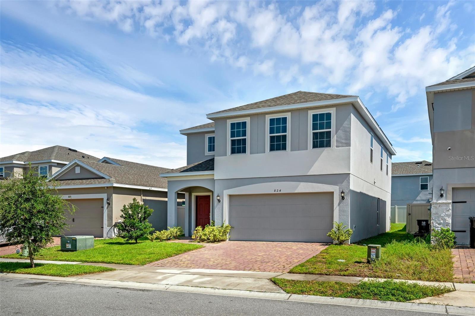Welcome to 824 Scrub Oak Hammock Rd in Davenport, FL—a newer 4 bedroom, 2.5 bathroom open-concept home with tile flooring in the first level and wood vinyl flooring throughout the stairs and the second level. The first level features the open kitchen and living space w/ additional room that can be used as an office or guest bedroom with the half bathroom right across. The 2nd floor contains a deep loft area that can be used as a playroom or family space with the bedrooms together w/ the laundry room close by. Solar panels will be paid off by seller at closing and conveyed AT NO COST TO BUYER! Home sits on a well-kept lot with a two-car garage and easy access to theme parks (Disney/Universal Studios), schools, shopping, and major highways. Ideal for buyers looking to settle into a growing neighborhood just minutes from everything Central Florida has to offer. Showings are on weekends & Wednesdays. Call to show