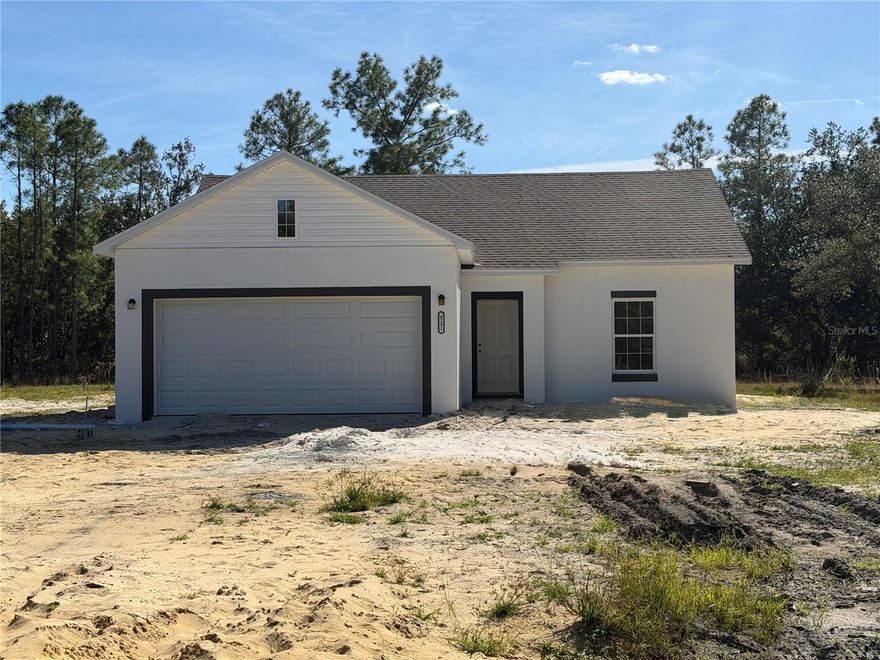 Under Construction. Home to be completed within 30 days. USDA eligible, Brand-new 2025 custom-designed home with plans signed and sealed by a registered engineer. This professionally crafted residence features an open floor plan with cathedral ceilings (approx. 13 ft. in the living area) for a spacious and airy feel. The kitchen offers granite countertops, shaker-style cabinets, stainless steel appliances—including a refrigerator with in-door ice and water dispenser—and a garbage disposal. Both bathrooms feature granite countertops and ceramic tile showers. Durable luxury vinyl plank flooring runs throughout the home.
Located in the beautiful Indian Lake Estates community, residents enjoy access to 18- and 9-hole golf courses, tennis, pickleball and basketball courts, a playground, and a 23,000 sq. ft. clubhouse with a restaurant, library, fitness room, ballroom, and pro shop. Wildlife such as deer, turkey, eagles, and cranes are often seen in the area. Enjoy peaceful country living just about an hour and a half from Orlando, Disney, Tampa, and Gulf Coast beaches. Nearby attractions include Historic Bok Tower Gardens and Westgate River Ranch Resort & Rodeo. Experience Florida living at its finest in Indian Lake Estates.