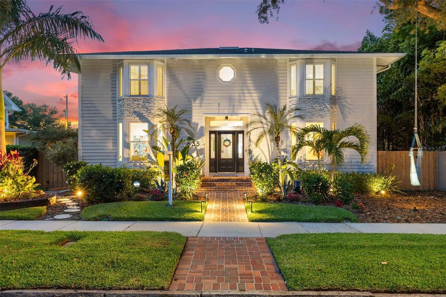Welcome home, make this modern totally updated colonial home yours on one of the best blocks of the best Historic neighborhood of St Pete, Old Northeast. This spacious, 3492 sf, 4 bedroom 3 full and 2 half bath custom home built by and for a local builder, exudes charm and sophistication with high ceilings and gorgeous newly refinished hardwood floors throughout every room. The entire first floor was gutted and reimagined by a luxury design team to allow for better flow and feng shui. The kitchen, completed in 2021, is a chefs dream and features 32 liner feet of carrara marble countertops with a waterfall island. The most sophisticated gourmet will be happy with the 48" Miele 6 burner gas range with dual oven/ speed oven and warming drawer with Miele vented hood. Holidays are a breeze with the third full size Miele oven under the counter. Full wall of refrigeration with built in Thermador fridge and freezer columns as well as a 92 bottle built in wine fridge. There are additional Termador separate beverage and freezer/ice drawers in the island for entertaining. Over the double waterfall island are "andromeda" lights by Italian designer calling aria. The kitchen flows into the matching laundry room with new washer dryer and half bath off the pool area. The formal dining room can accommodate parties of 12 or more with space to move. The whole house is flooded with light through the newer hurricane impact windows throughout the home, many with custom planation shutters. There are 2 half baths on the main floor, one of them custom mural painted by local artist Chad Mize on the walls, door, ceiling and marble vanity. On the second floor there are three guest bedrooms, one with en suite bath and another full bath in the hall. The primary suite is a spacious, 950 sq ft, modern sanctuary with windows over looking the lush tropical garden and two separate large walk in closets with built in storage, The primary bath is very large with a double vanity, large jetted tub, separate shower and water closet. The property is fully fenced and planted with many exotic palms, fruit trees including meyer lemons, key limes, ruby red grapefruit and honeybell oranges. A wall of ancient traveler palms tower over the newly resurfaced salt water heated pool and spa. This is a smart home where may of the features can be controlled via smart phone including interior climate, lightning, landscape lighting, pool and spa functions are controlled via smart phone. The two car detached garage is air conditioned with an insulated attic for all your storage needs. Walk 2 blocks to sunrise with the dolphins on Tampa bay and North shore park making downtown just a short 10 block stroll away. Be amongst the gorgeous turn of the century estates but in a home with all the modern conveniences you could wish for with insulation, modern electric and pvc pipes, and storm protection to keep your insurance low. Bedroom Closet Type: Walk-in Closet (Primary Bedroom).