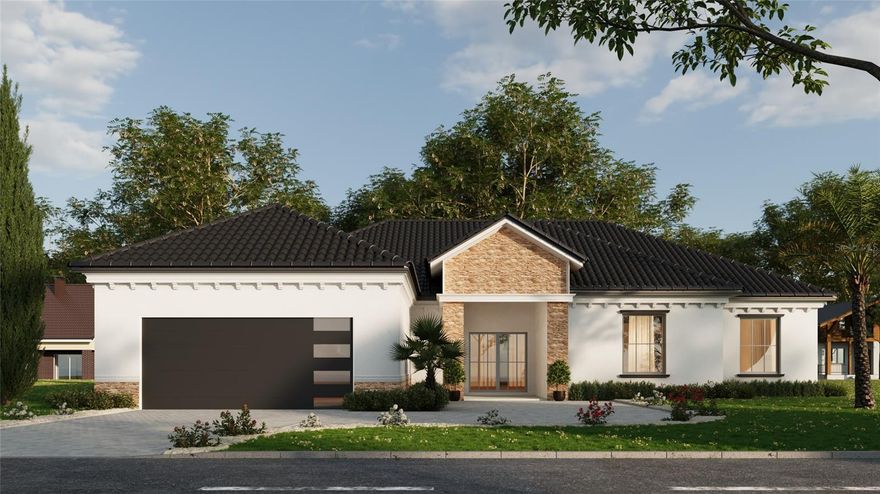 One or more photo(s) has been virtually staged. Under Construction. Welcome home to this stunning new construction residence located in a brand-new subdivision in South Lakeland, FL, offering the perfect blend of peaceful country living and upscale design.  Step inside and immediately notice the soaring 10-foot ceilings, elegant 8-foot doors, unique modern lighting, custom tile finishes, large laundry room that passes through to master bathroom and custom closet shelving. This home showcases modern style in its garage door, exterior doors, and stone work.  The kitchen includes wall oven/microwave combo, bar with wine fridge and large island.  Nestled in a country-feel area, you’ll enjoy quiet surroundings while still being conveniently close to shopping, dining, schools, and major roadways. The open-concept layout has beautiful finishes that elevate the space and provide a true sense of luxury.  Paver driveway, walkway, and porches. Construction to be completed by 3/31. Other semi-custom home choices will be available in the neighborhood by CMTG Construction.