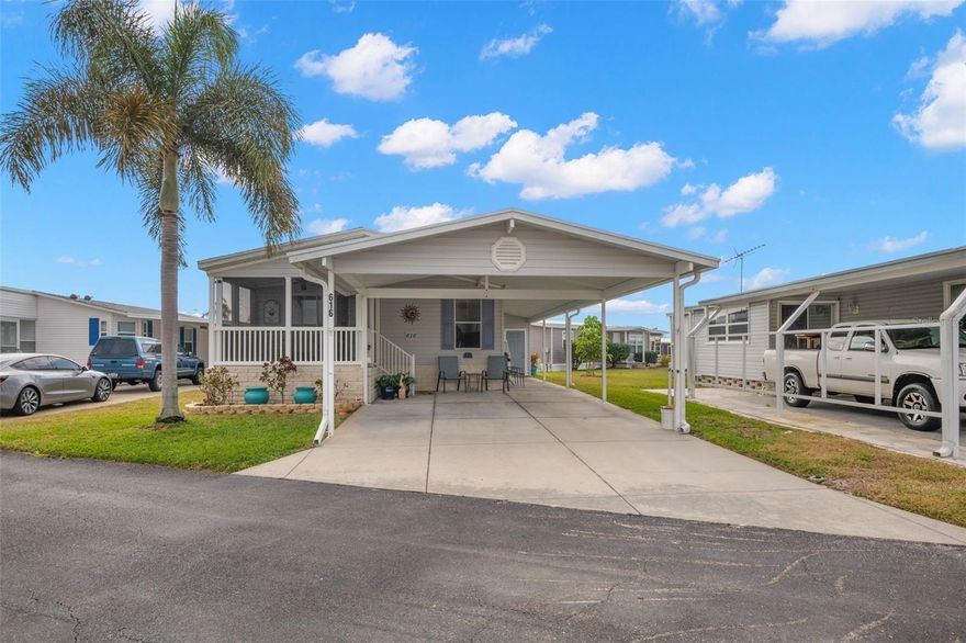 With almost 1,100 sq. ft of living space, this well maintained and lightly used 2006 home is affordable luxury! With screen porch off living area, this 2 bed/2 bath home has many features including 2022 roof, 2023 HVAC system and 2024 ductwork, drywall throughout with designer paint, washer and dryer in separate utility closet, and open living, dining, kitchen area to make entertaining a breeze. Kitchen has white appliances including dishwasher, easy-care laminate countertops and vinyl tile flooring. Primary bedroom suite has large bath with walk-in shower and two sinks and bonus room that could be very large closet, office or tv room. Roomy guest bedroom and guest bath has tub and shower combo. 2019 termite treatment that is checked each year. 2006 water heater and windows. Lush carpet in living and bedrooms with water resistant vinyl tile in baths, kitchen and utility. No flooding in home with 2024 storms. Carport has side by side parking with porch to shed and back door. This home is truly a find! Low monthly maintenance fee of $380 includes water, sewer, trash pick up, lawn mowing, 24 hr manned gate, private streets and all amenities, which include clubhouse, heated pool, fitness center, billiards and so much more! Price includes share for the lot and ownership in the community. Location is excellent as the home is located close to the community's waterfront park and fishing dock. The community is located only 10 mins from downtown St. Petersburg, 15 mins to two airports and a few minutes to 4th St shopping and dining. Proof of funds or lender pre-approval with contract. Community requires a 675+ credit score for each owner. Americana Cove is the premiere 55+ factory built housing community in the county! Don't miss this exceptional value!