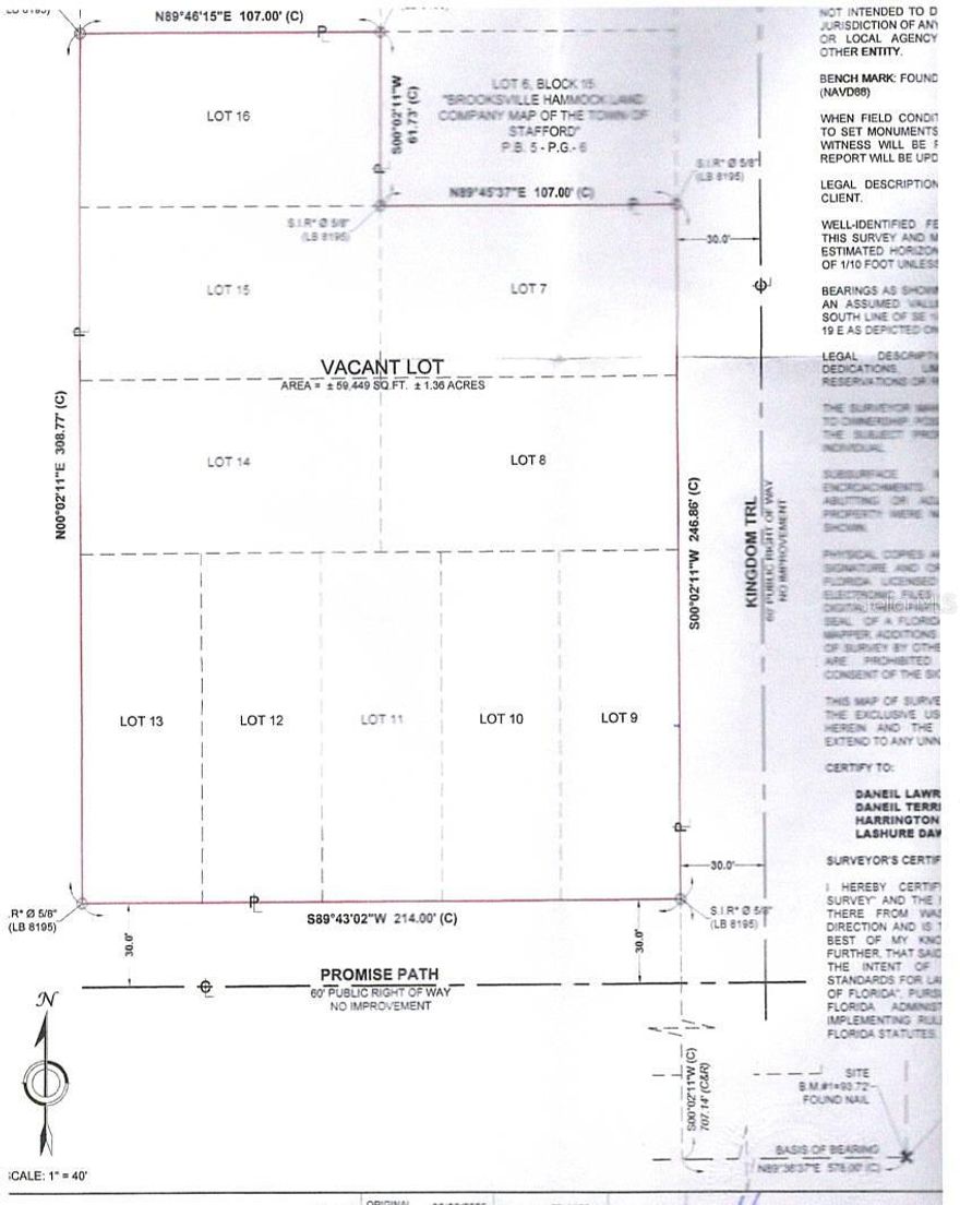Beautiful wooded homesite property. Investment opportunity for multiple mobile homes or single family houses. 10 already divided lots on
a total of 1.4 acres. Survey has been done for the total 1.4 acres. The county has it divided into 10 lots already zoned R1A for mobile homes or single family residences.Lots 9-13 are approximately 41X120 and the remaining 5 lots are approximately 53x107. The individual lots have not been surveyed so the Buyer must be responsible for surveying and obtaining exact measurements for each lot. Due Diligence should be done with the county for the building requirements and set backs. Property is in the safe flood zone X, great for insurance. This is a unique hard to find property  zoned for mobile homes or single family residences with already divided lots. This beautiful wooded property is only 15 minutes to Brooksville and Spring Hill shopping centers, restaurants, hospitals, and schools. Only 10 minutes from the Suncoast Parkway allowing a quick commute to Tampa. Builders and mobile home dealers take advantage of this property already divided for multiple homes.